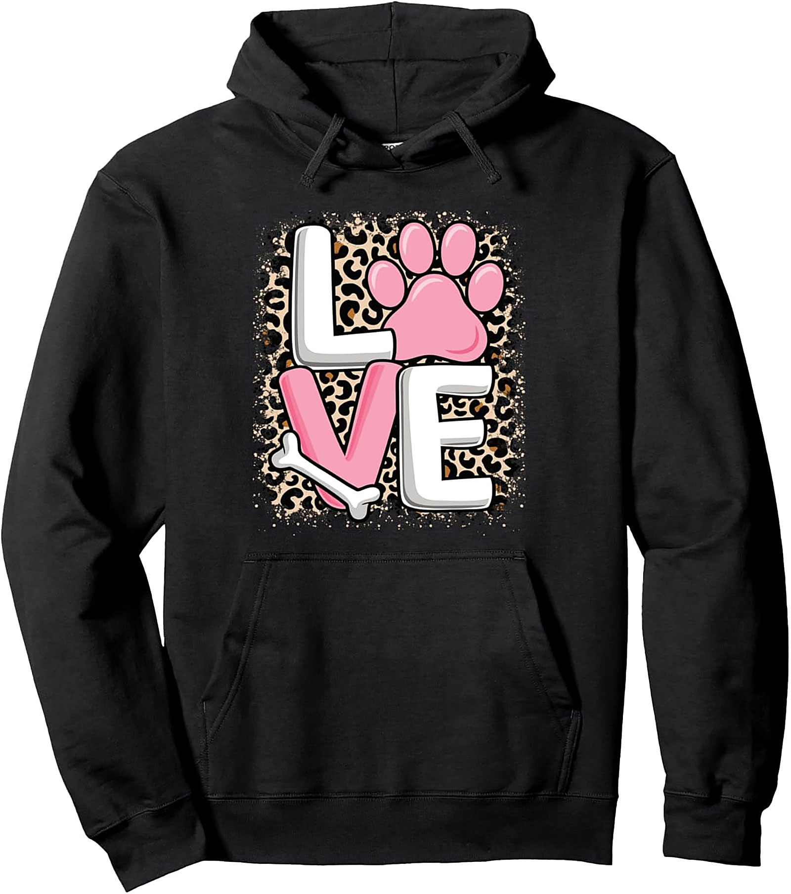 LOVE Paw Print & Leopard Dog Lover Graphic Hoodie Pullover