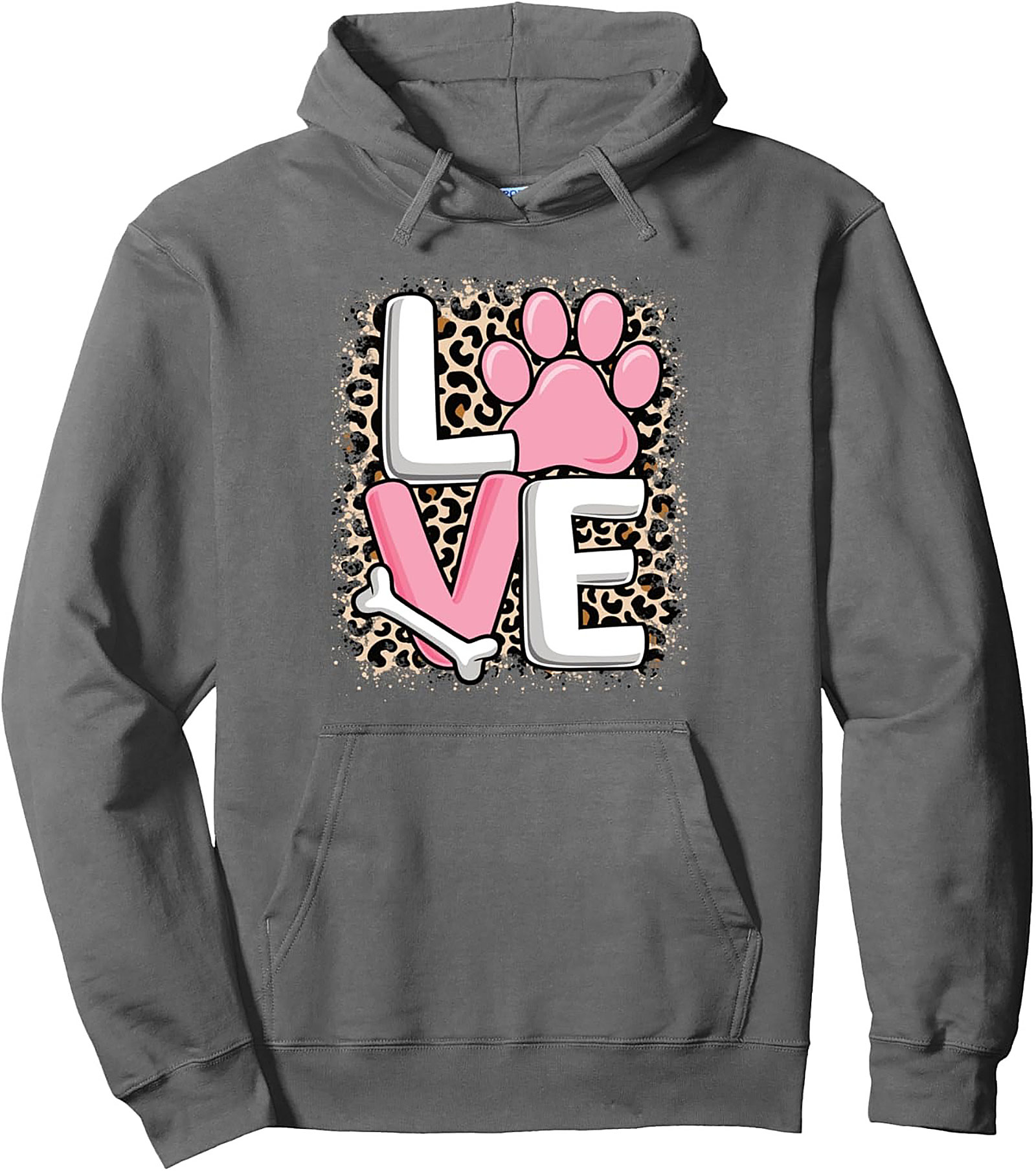 LOVE Paw Print & Leopard Dog Lover Graphic Hoodie Pullover