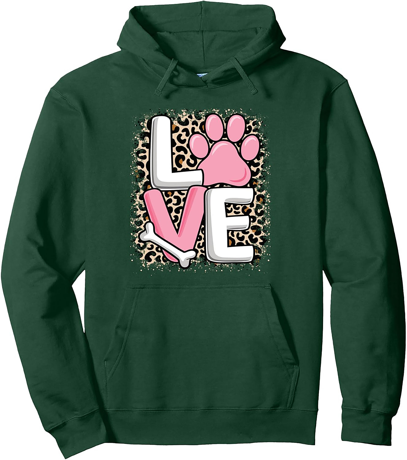 LOVE Paw Print & Leopard Dog Lover Graphic Hoodie Pullover