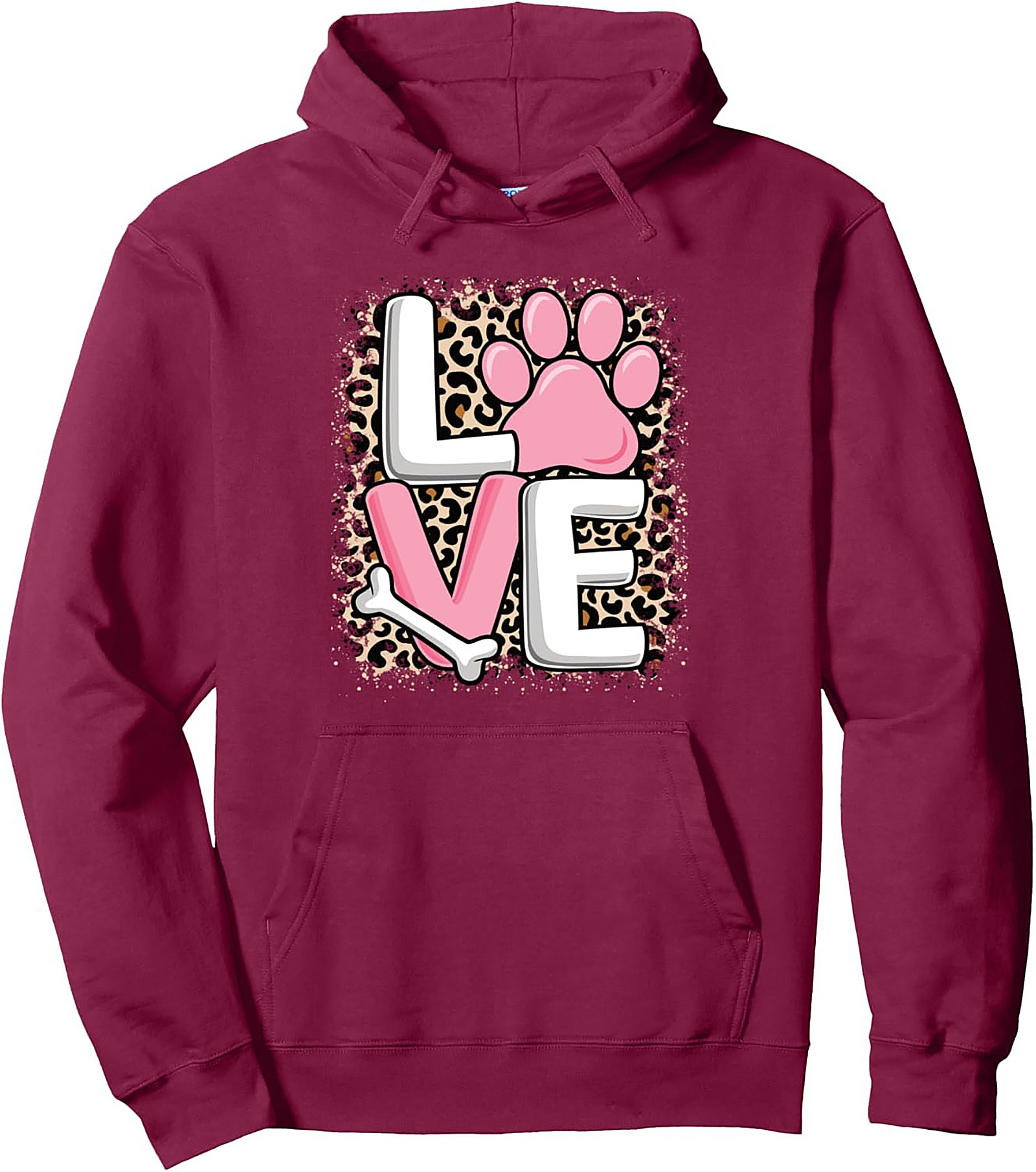 LOVE Paw Print & Leopard Dog Lover Graphic Hoodie Pullover