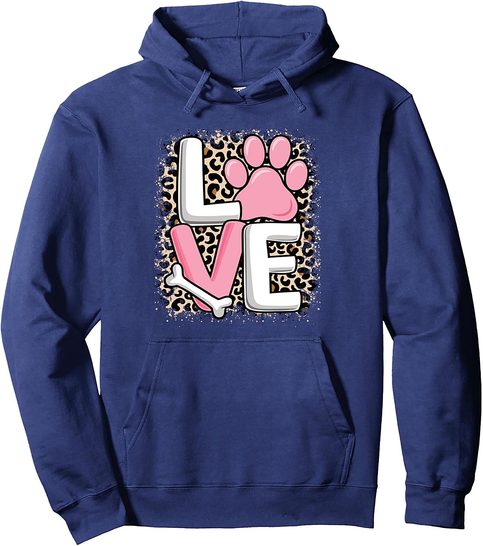 LOVE Paw Print & Leopard Dog Lover Graphic Hoodie Pullover