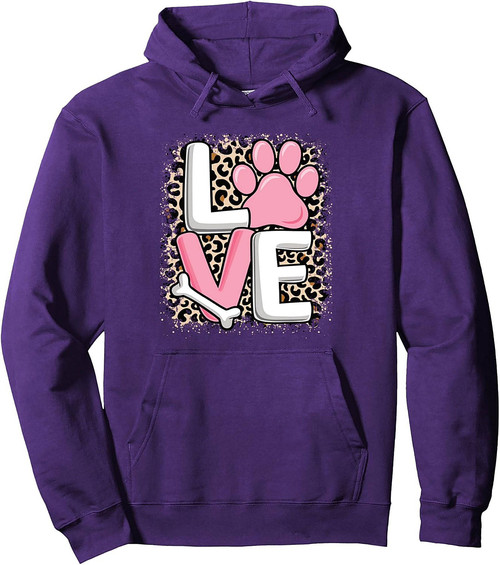 LOVE Paw Print & Leopard Dog Lover Graphic Hoodie Pullover