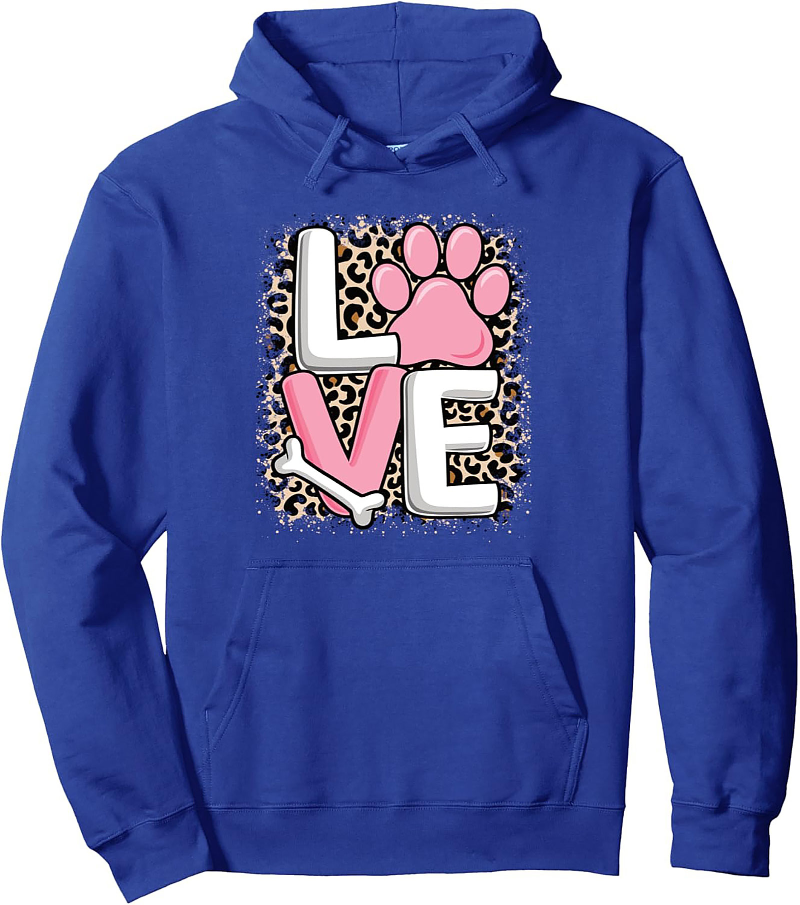 LOVE Paw Print & Leopard Dog Lover Graphic Hoodie Pullover