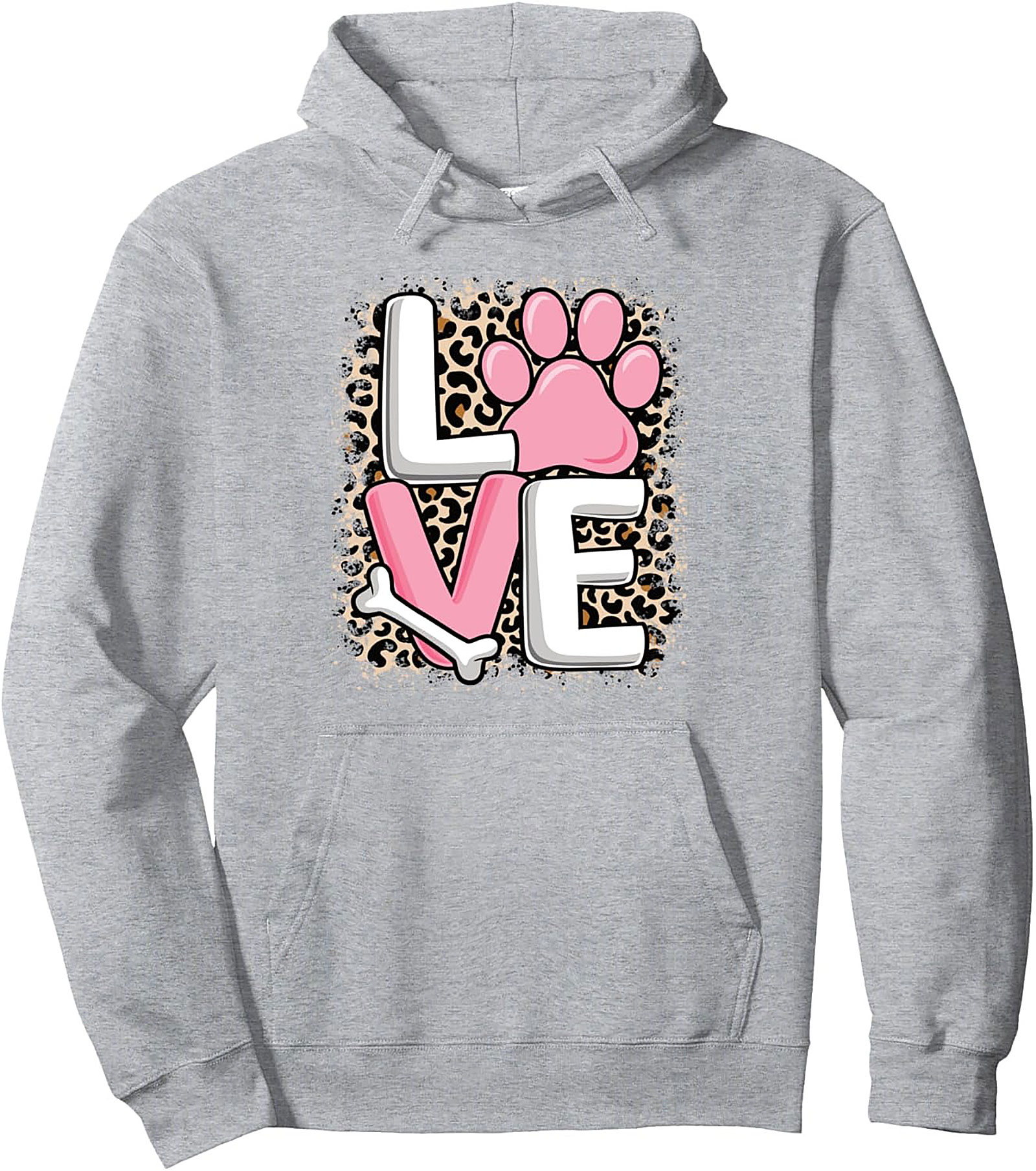LOVE Paw Print & Leopard Dog Lover Graphic Hoodie Pullover
