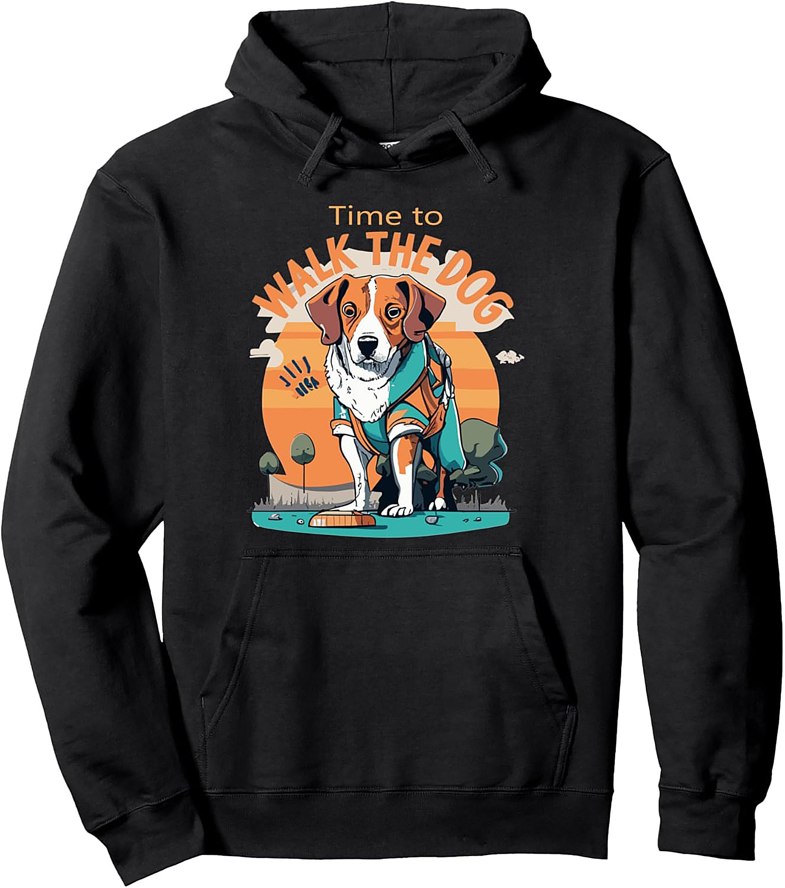 Time to Walk the Dog | Retro Beagle Dog Walker Graphic Hoodie