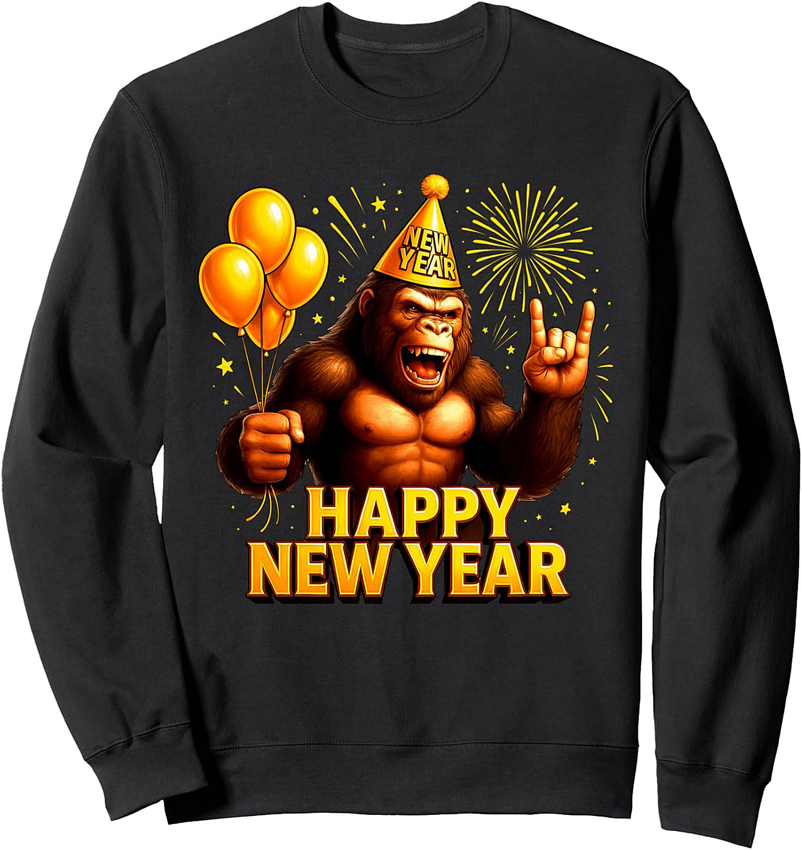 Rockin' New Year Gorilla Sweatshirt Crewneck Pullover