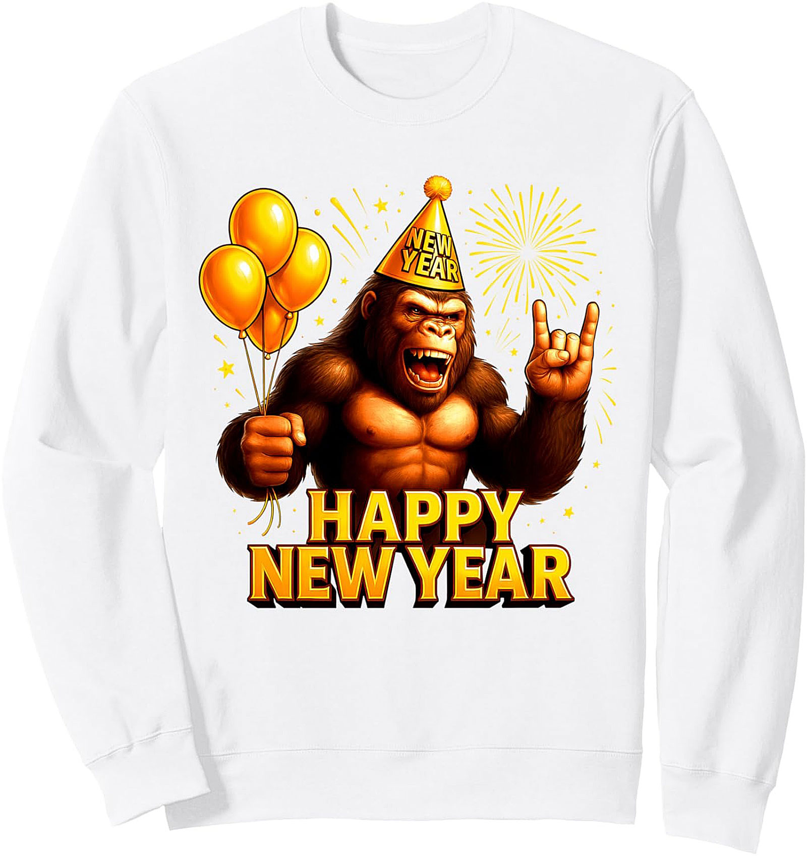 Rockin' New Year Gorilla Sweatshirt Crewneck Pullover