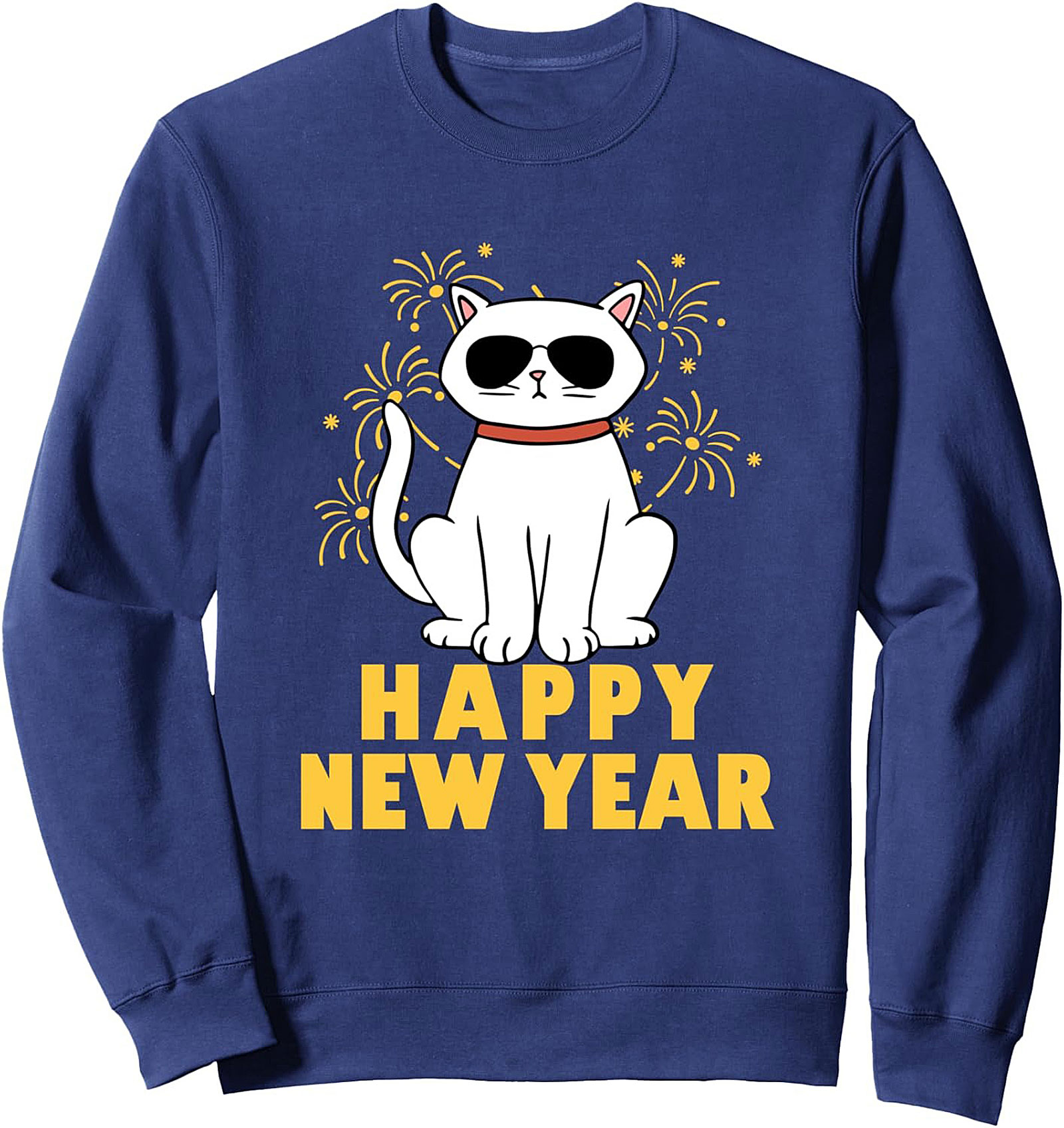 Cool Cat New Year's Crewneck Sweatshirt Festive Pullover