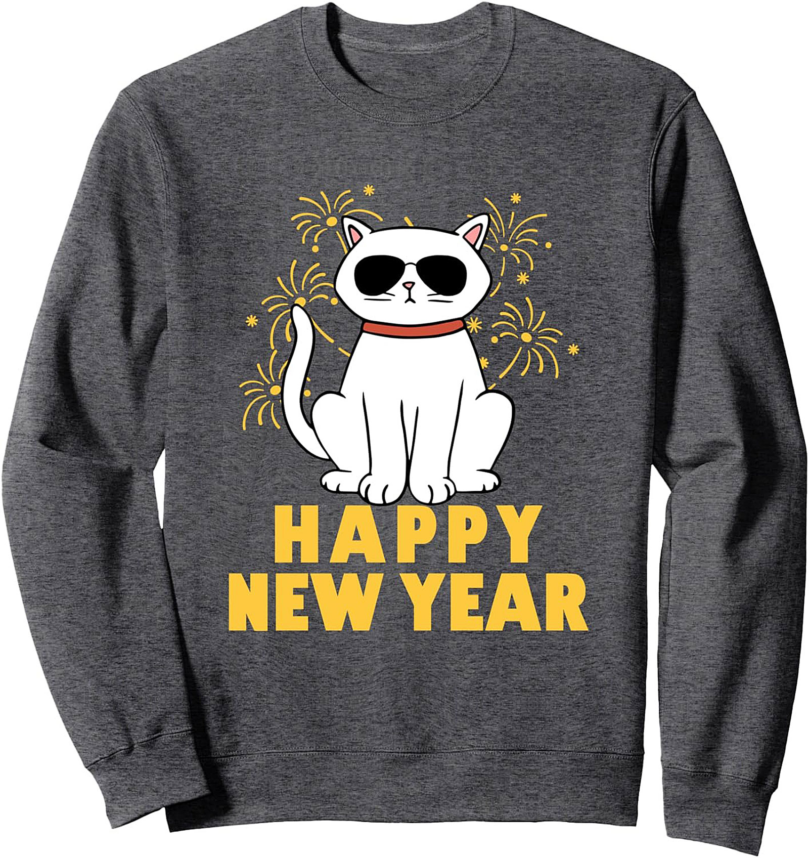 Cool Cat New Year's Crewneck Sweatshirt Festive Pullover