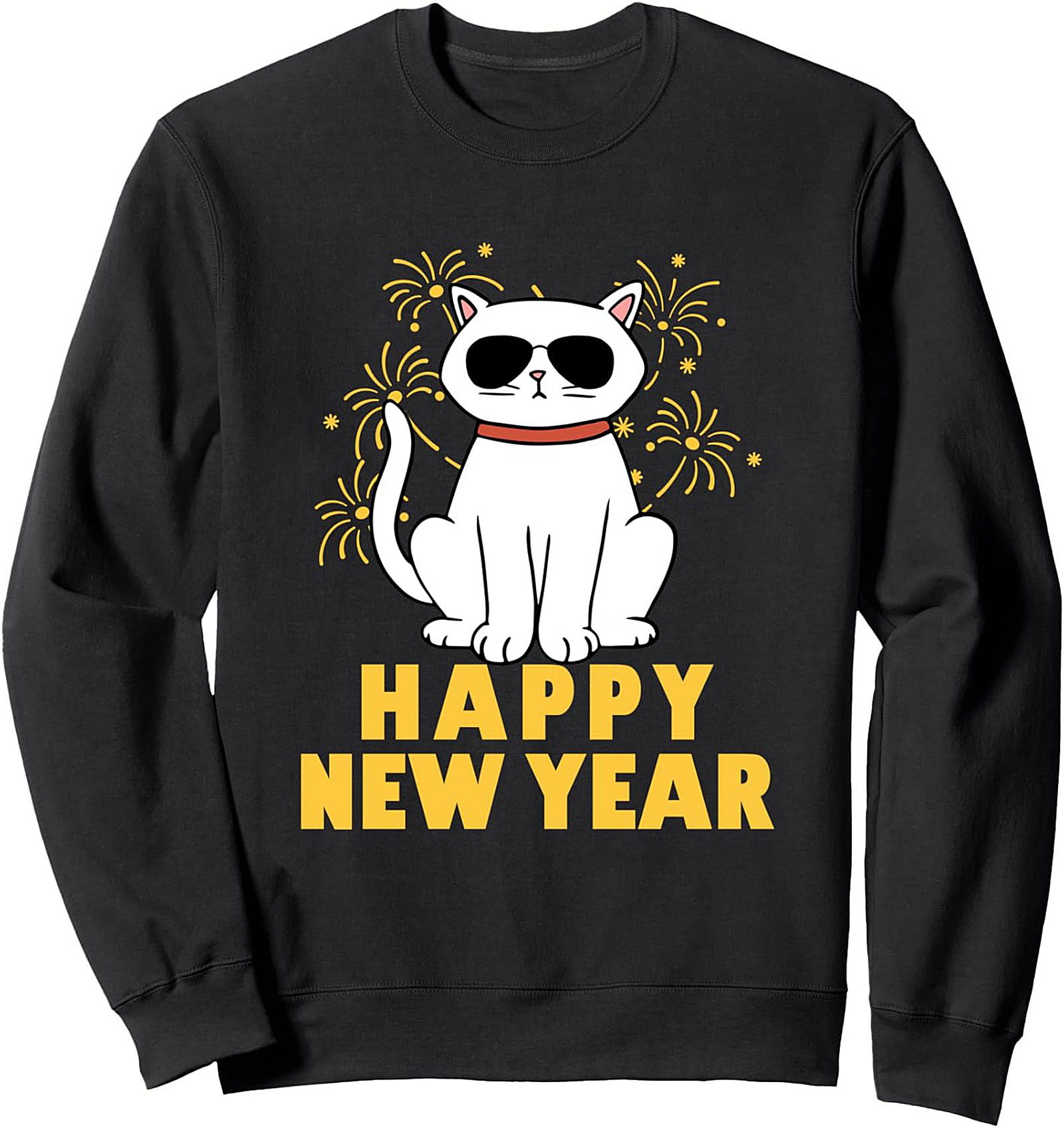 Cool Cat New Year's Crewneck Sweatshirt Festive Pullover