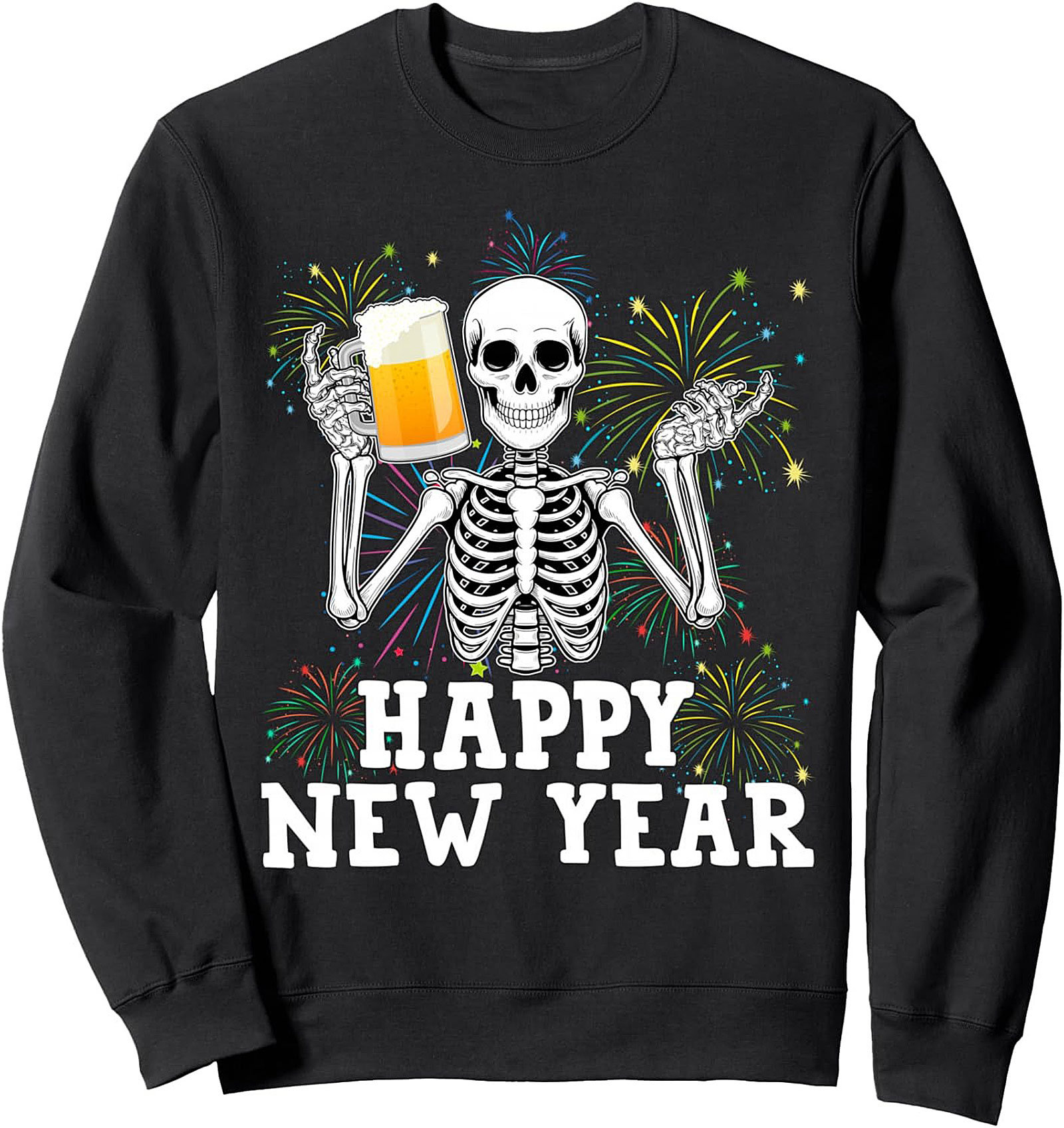 New Year Skeleton Crewneck Sweatshirt Party Pullover