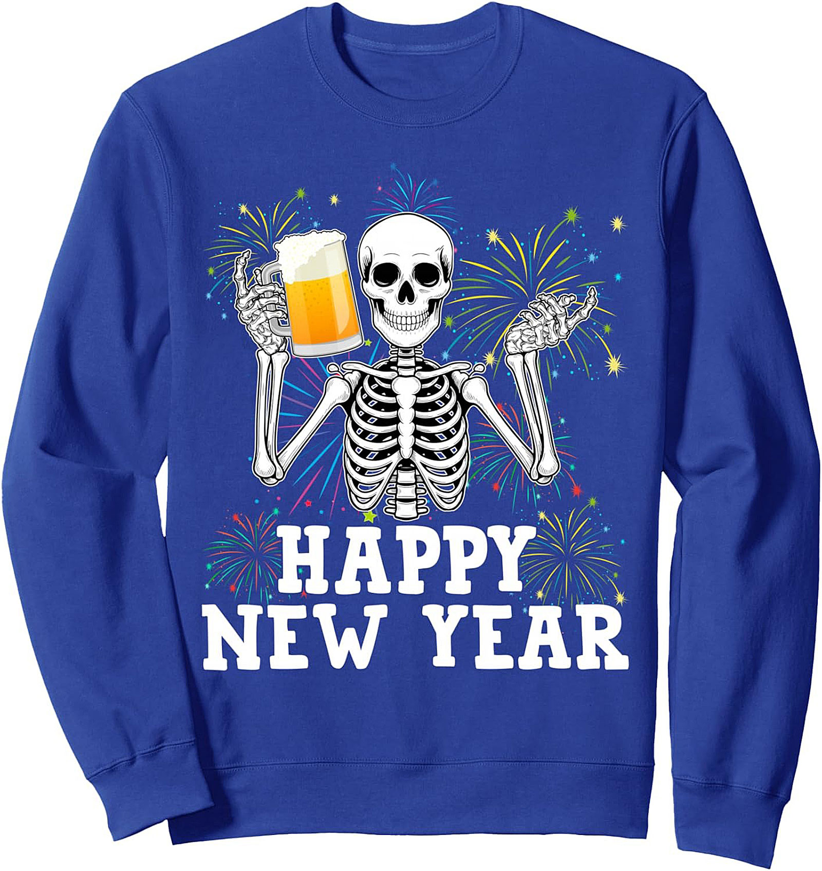 New Year Skeleton Crewneck Sweatshirt Party Pullover