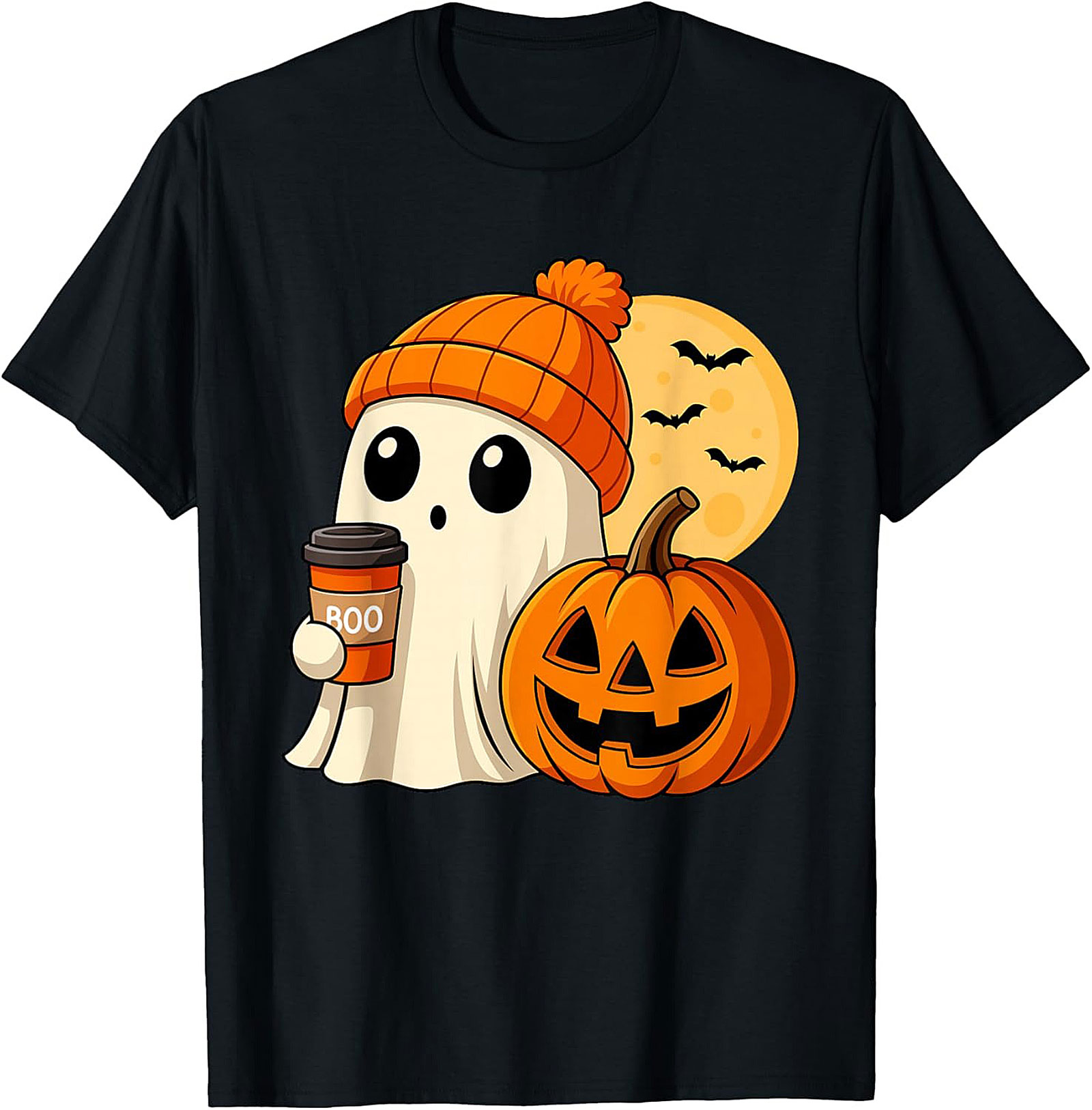 Cute Ghost Coffee Beanie T-Shirt | Funny Halloween Graphic Tee