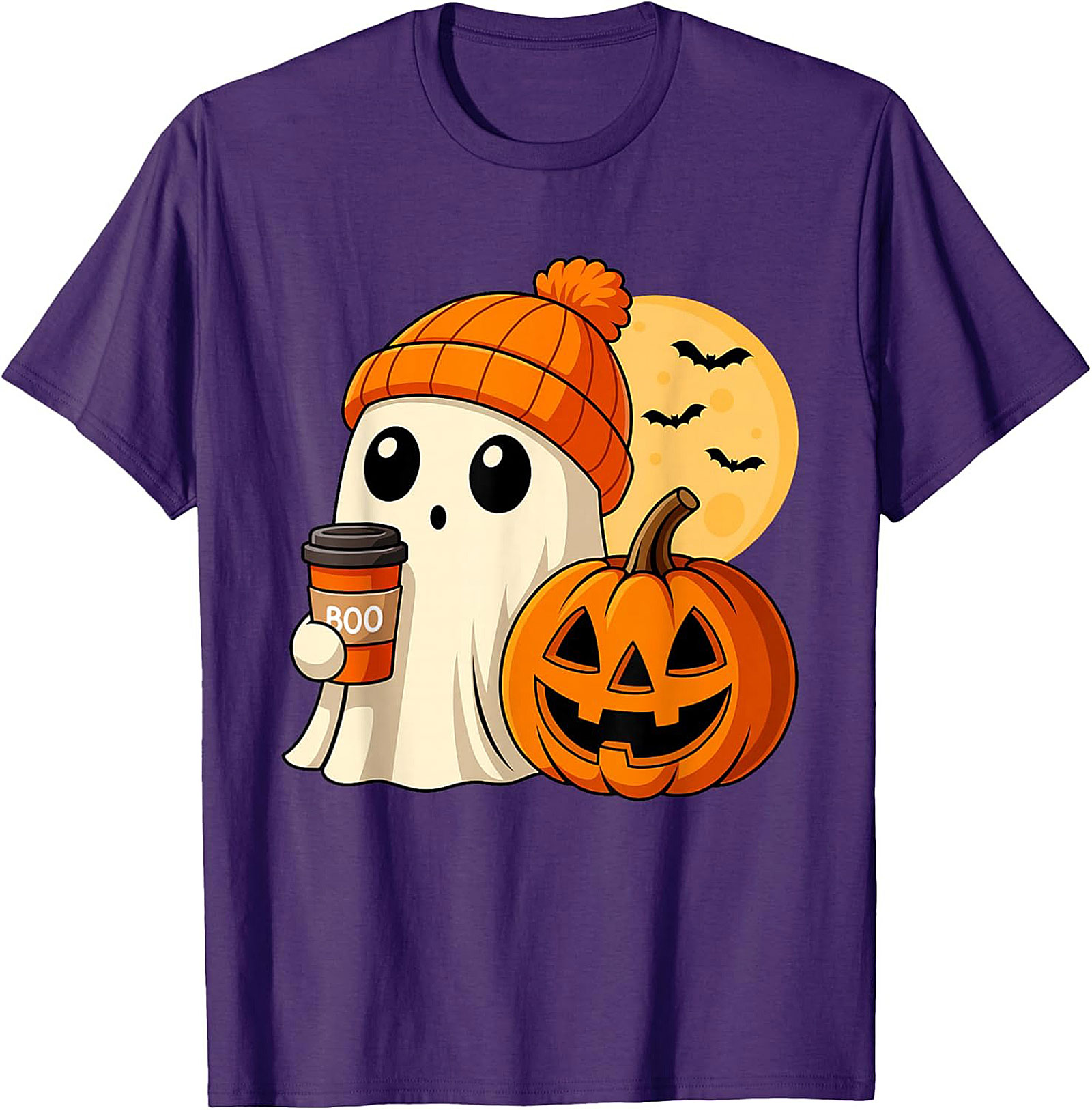 Cute Ghost Coffee Beanie T-Shirt | Funny Halloween Graphic Tee