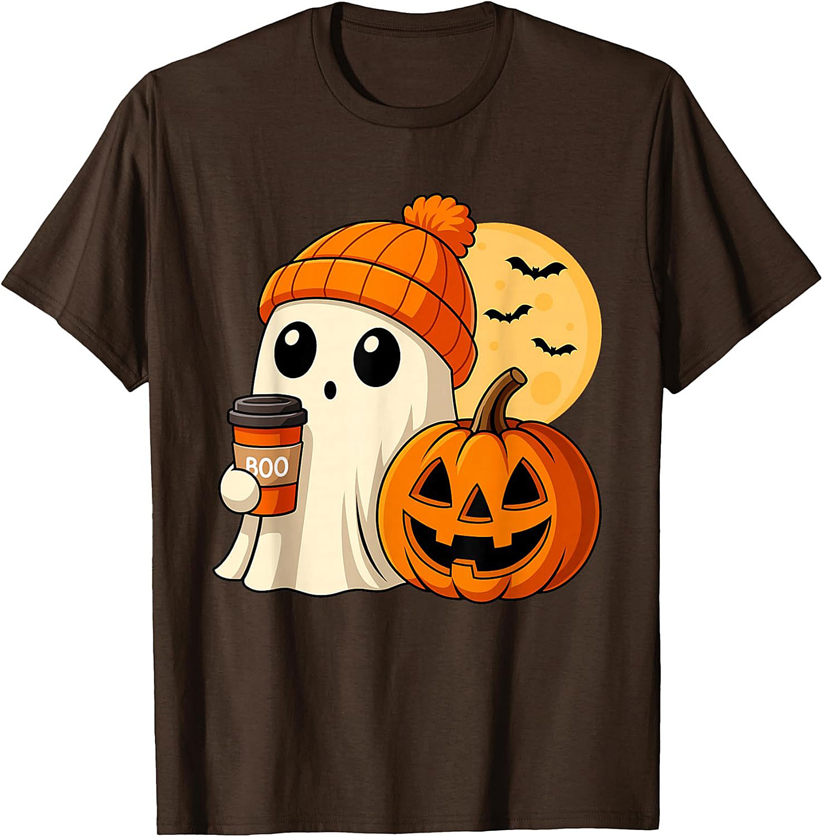 Cute Ghost Coffee Beanie T-Shirt | Funny Halloween Graphic Tee