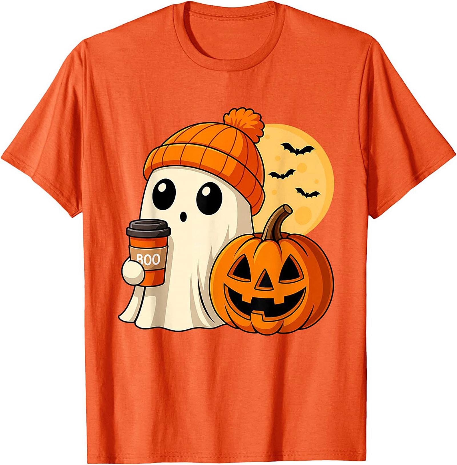 Cute Ghost Coffee Beanie T-Shirt | Funny Halloween Graphic Tee