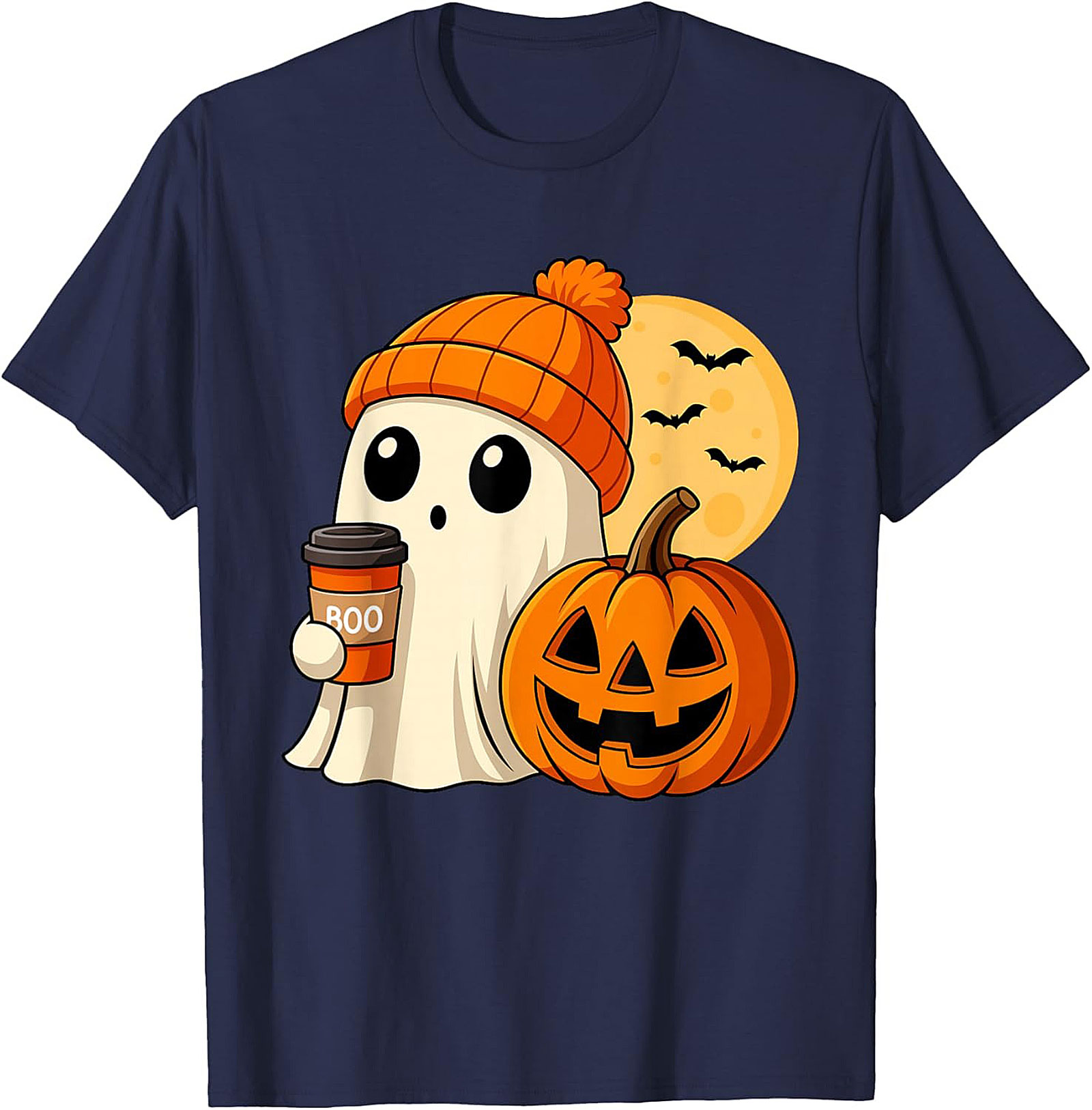 Cute Ghost Coffee Beanie T-Shirt | Funny Halloween Graphic Tee