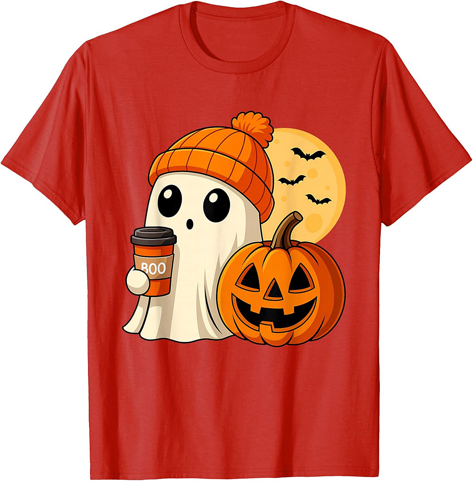 Cute Ghost Coffee Beanie T-Shirt | Funny Halloween Graphic Tee