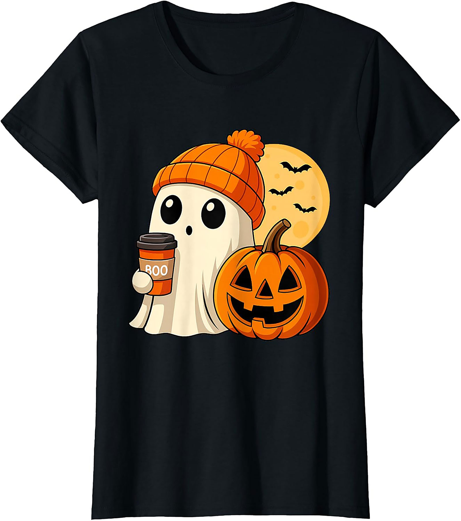 Cute Ghost Coffee Beanie T-Shirt | Funny Halloween Graphic Tee
