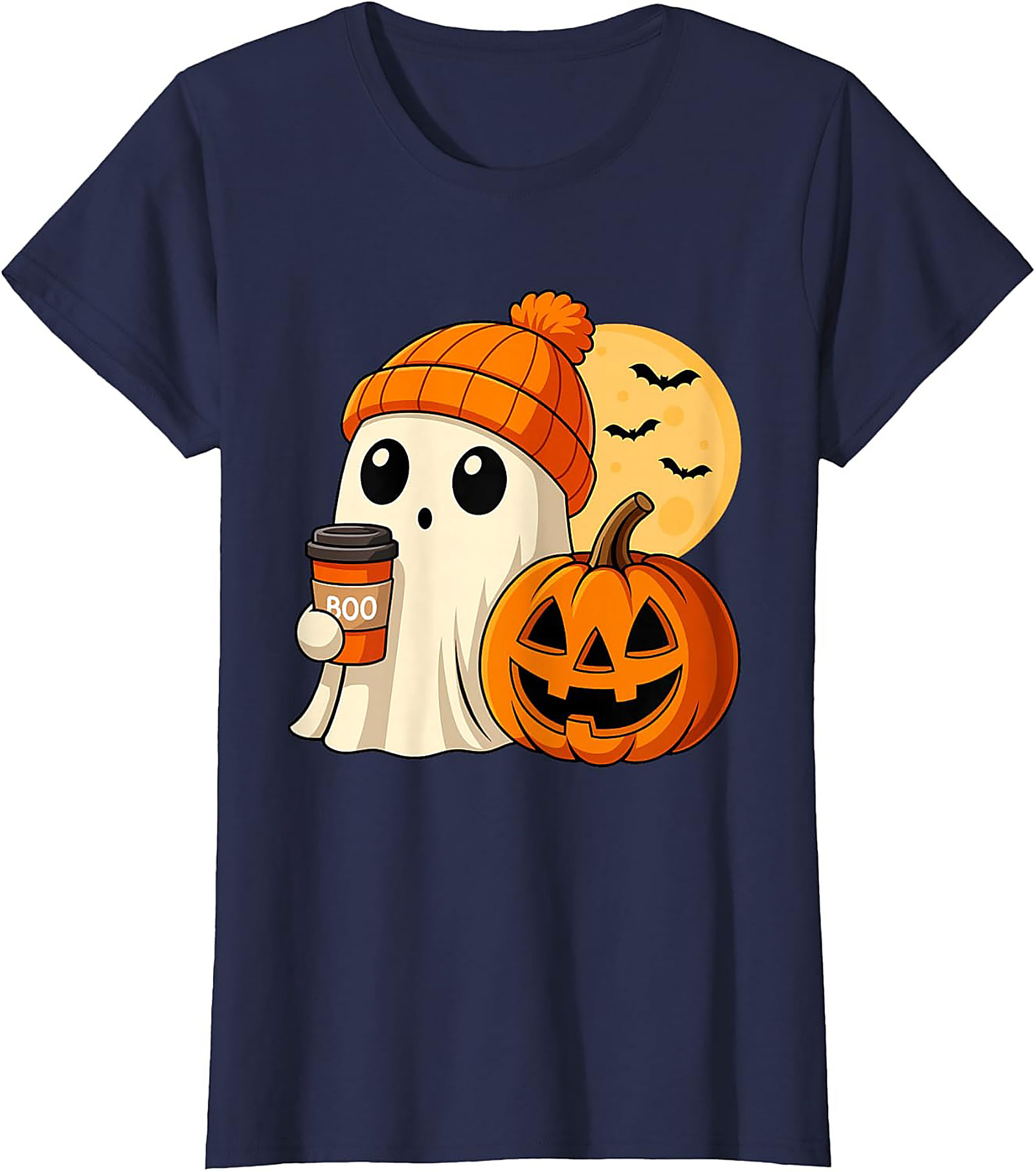 Cute Ghost Coffee Beanie T-Shirt | Funny Halloween Graphic Tee