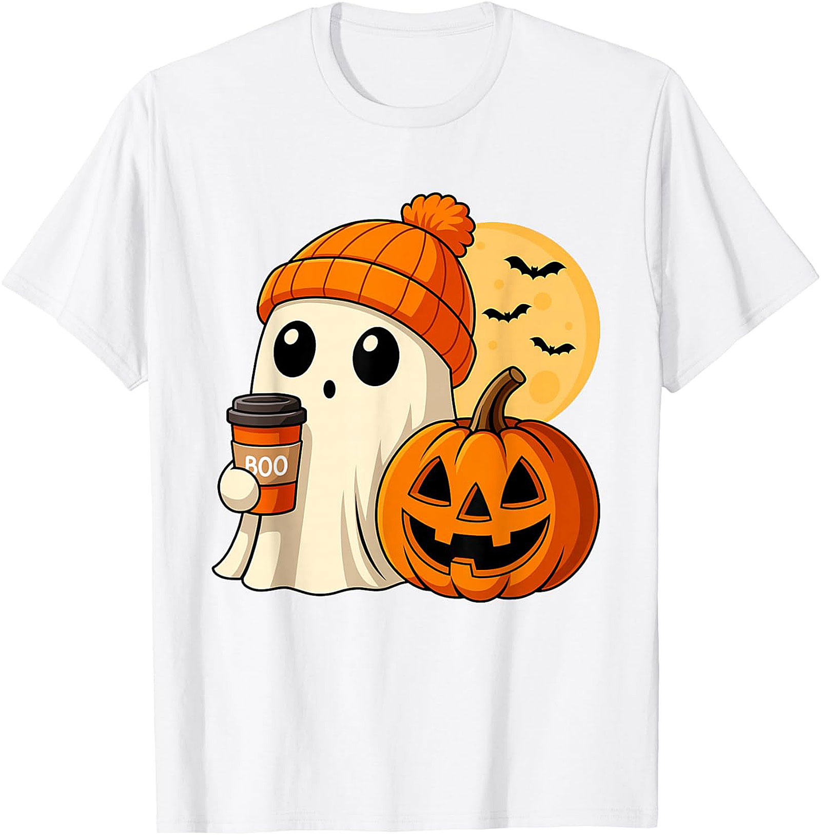 Cute Ghost Coffee Beanie T-Shirt | Funny Halloween Graphic Tee