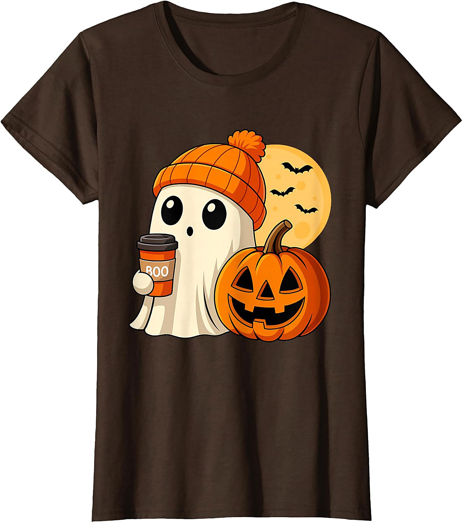 Cute Ghost Coffee Beanie T-Shirt | Funny Halloween Graphic Tee