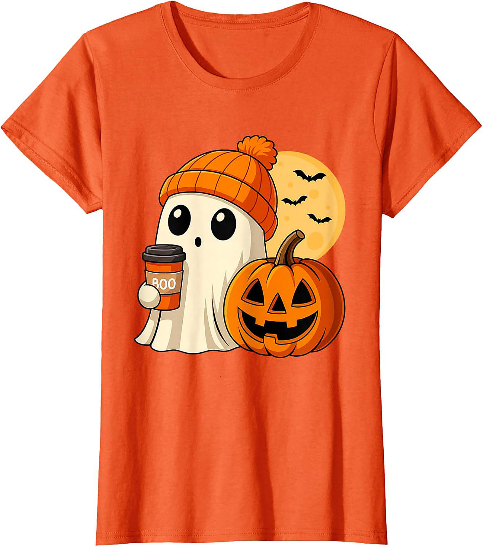 Cute Ghost Coffee Beanie T-Shirt | Funny Halloween Graphic Tee