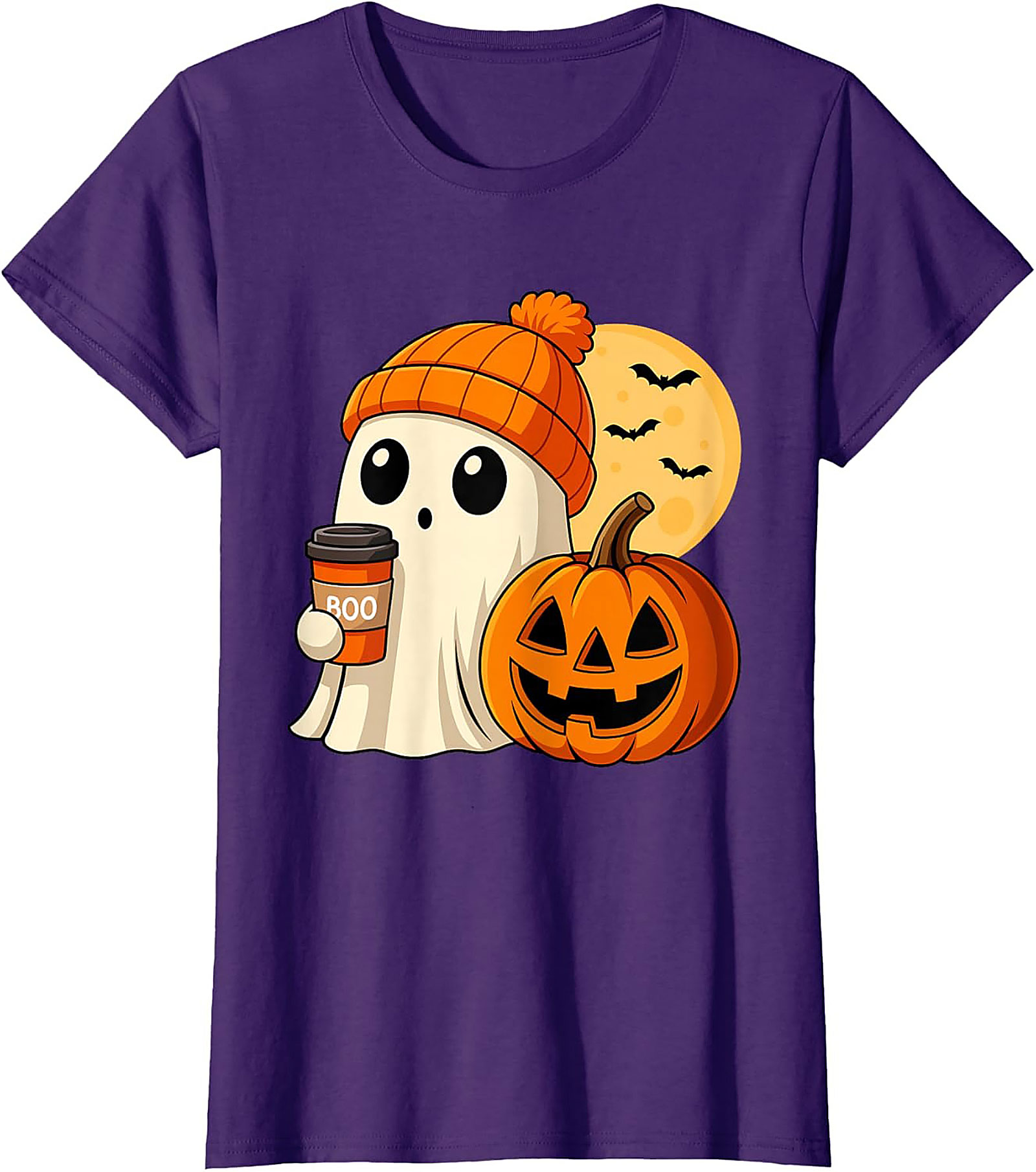 Cute Ghost Coffee Beanie T-Shirt | Funny Halloween Graphic Tee