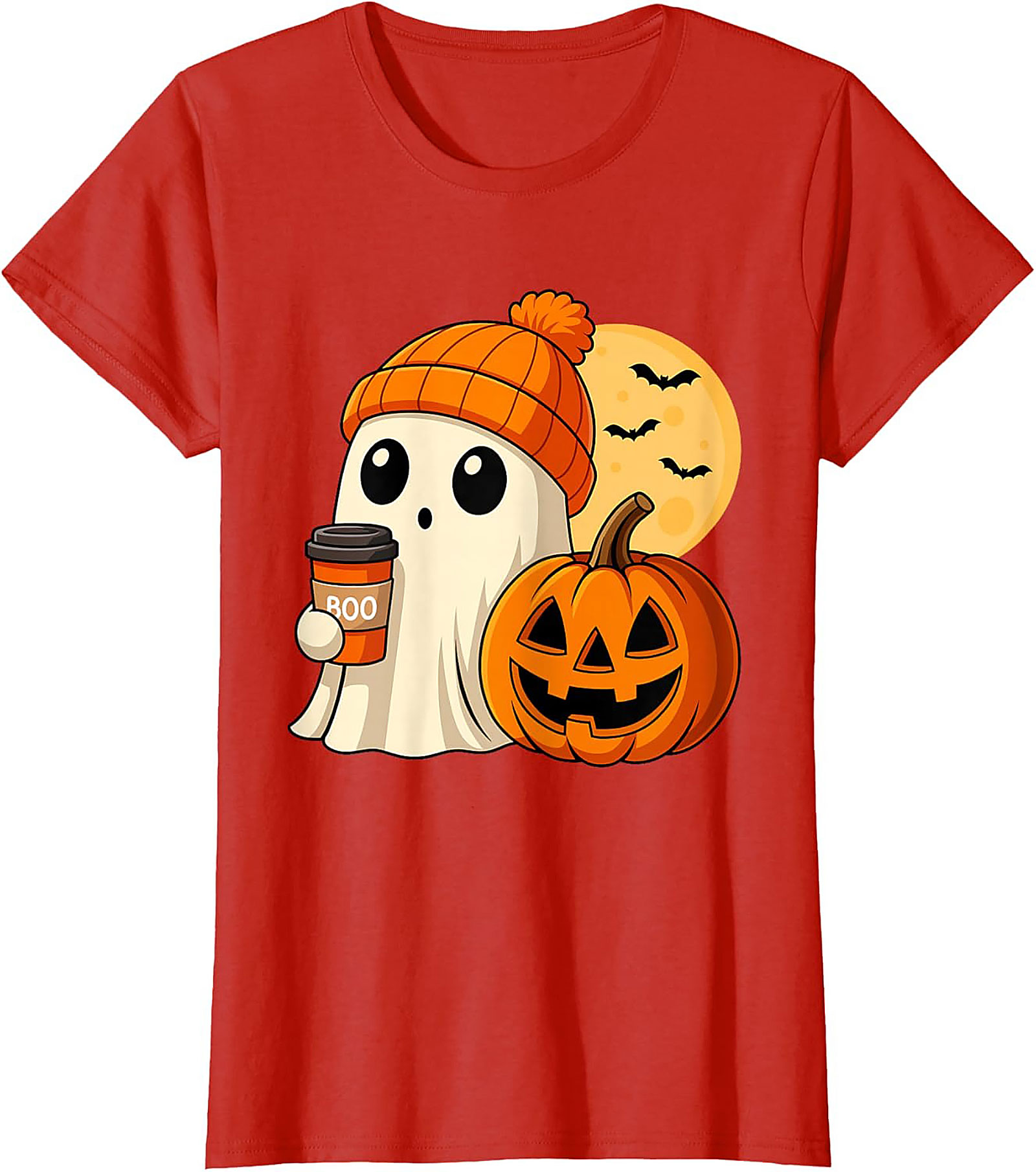Cute Ghost Coffee Beanie T-Shirt | Funny Halloween Graphic Tee