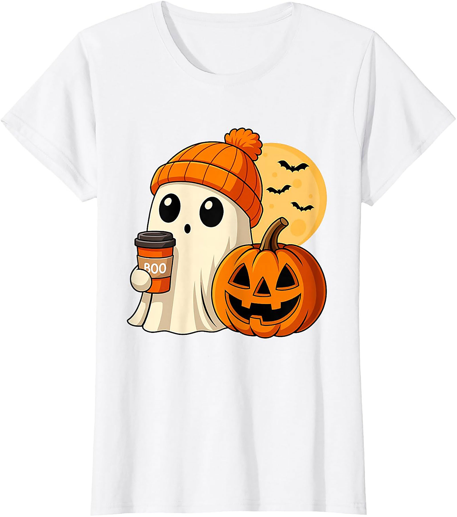 Cute Ghost Coffee Beanie T-Shirt | Funny Halloween Graphic Tee