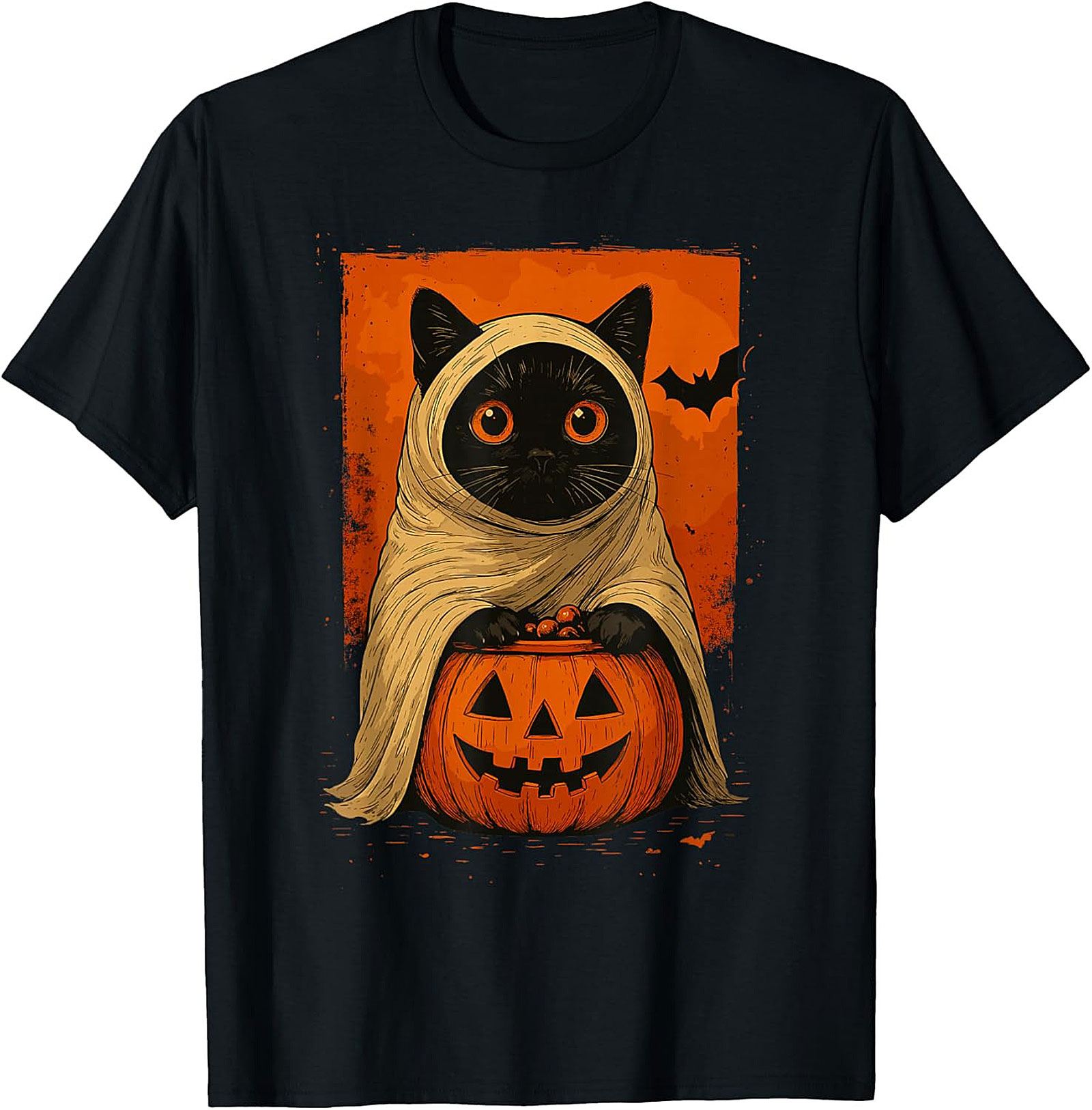Cute Halloween Cat T-Shirt | Ghost Black Cat Graphic Tee