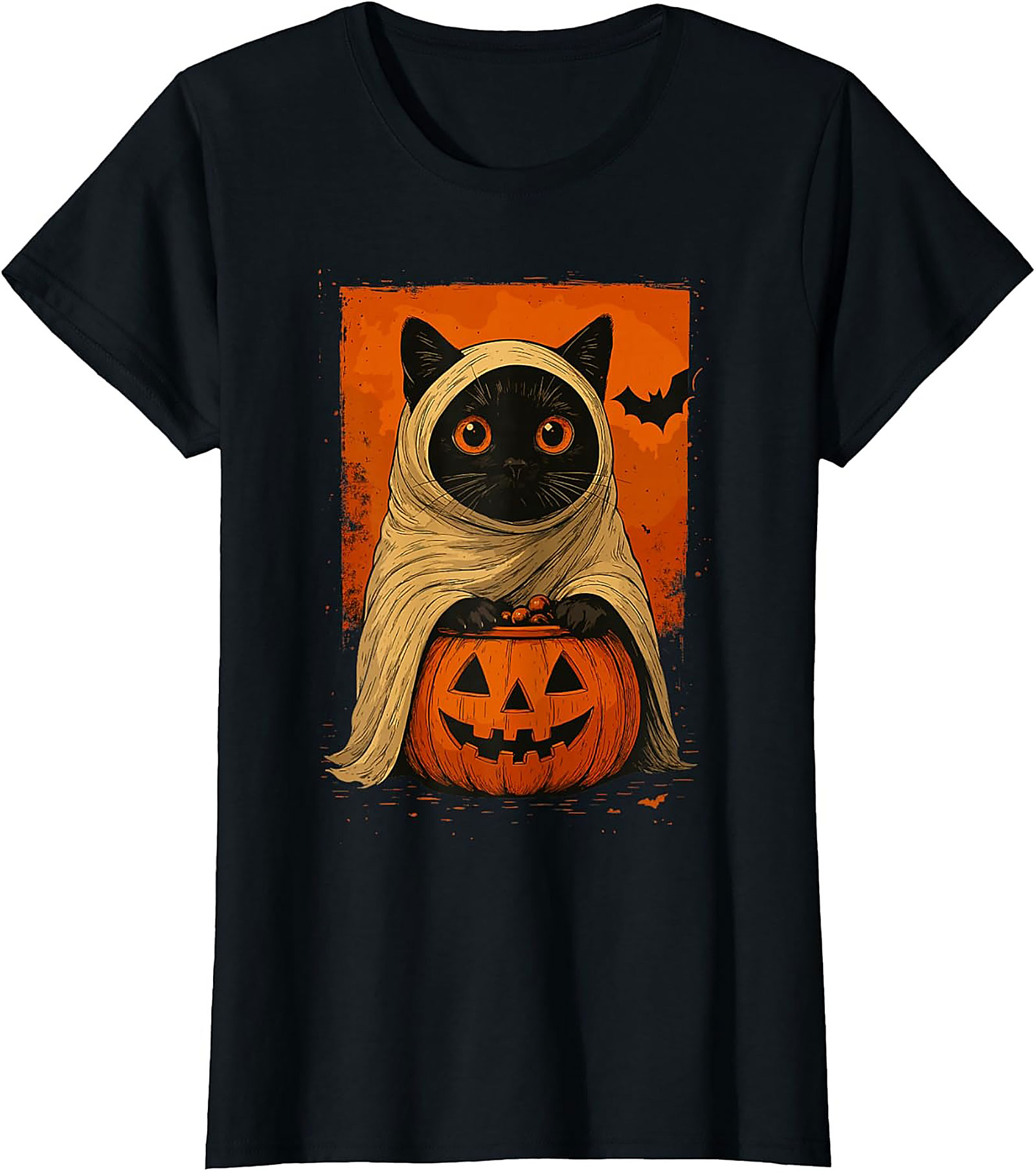 Cute Halloween Cat T-Shirt | Ghost Black Cat Graphic Tee