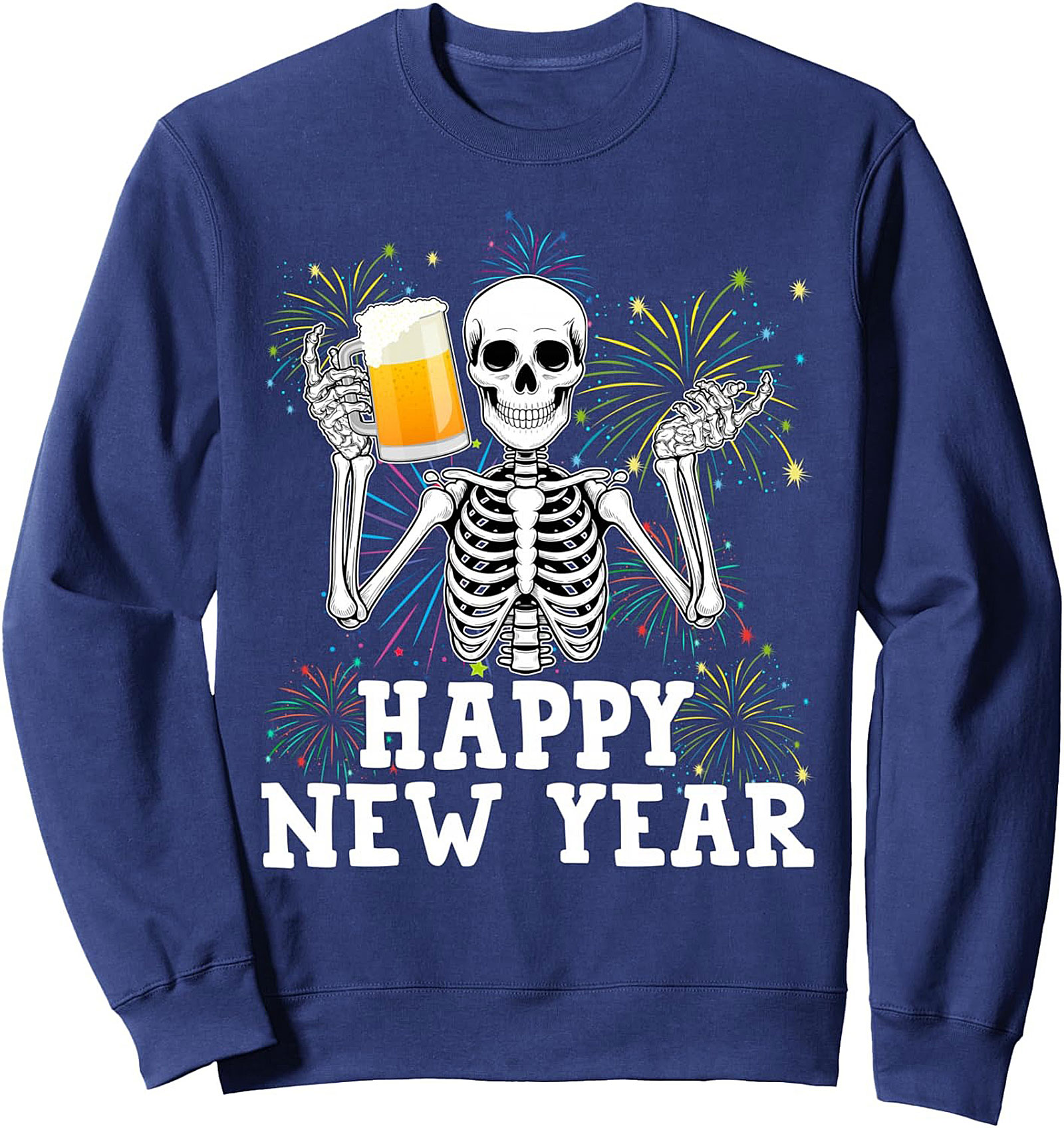 Funny Skeleton Happy New Year Crewneck Sweatshirt