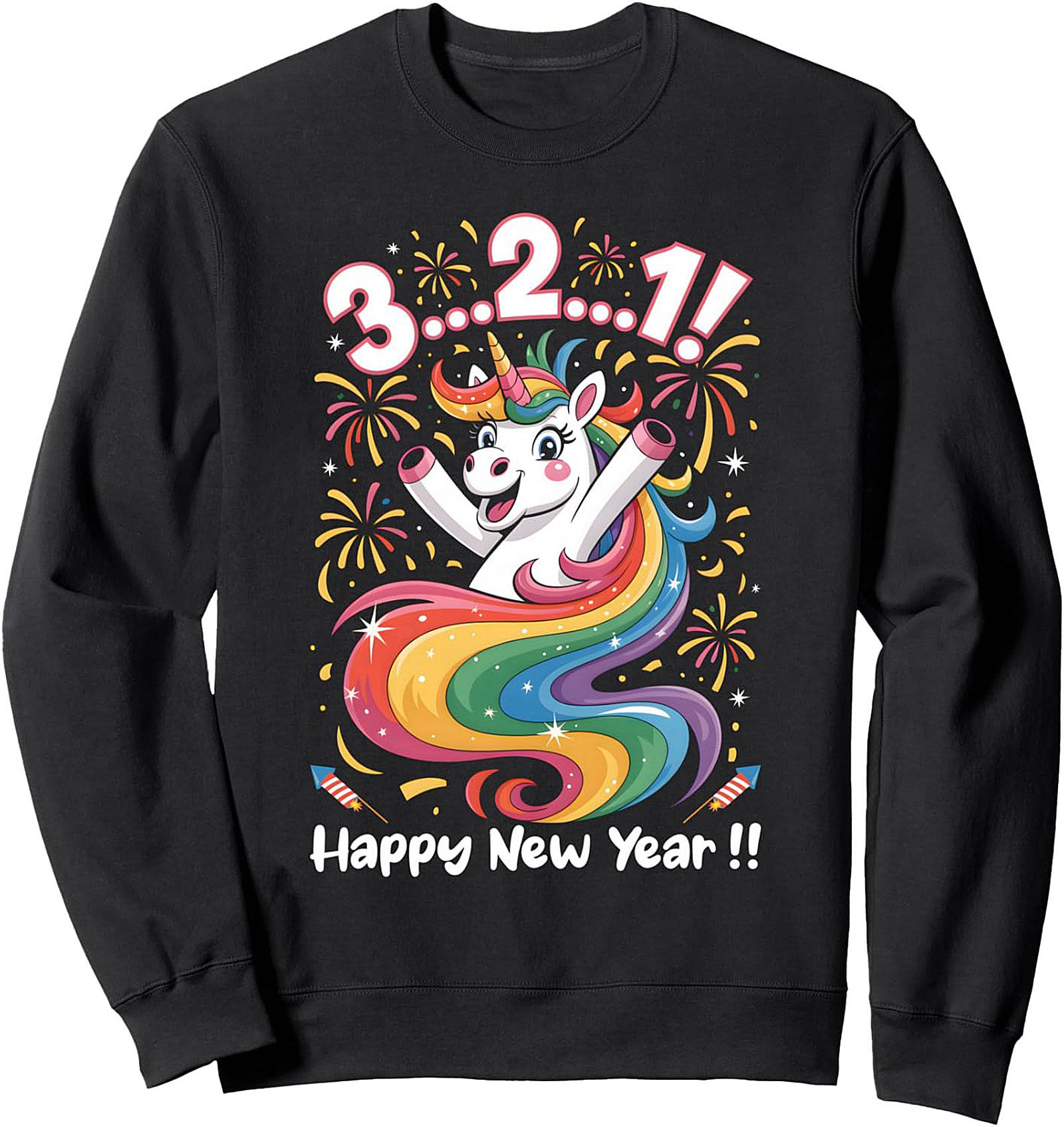 New Year Unicorn Graphic Sweatshirt Cozy Crewneck