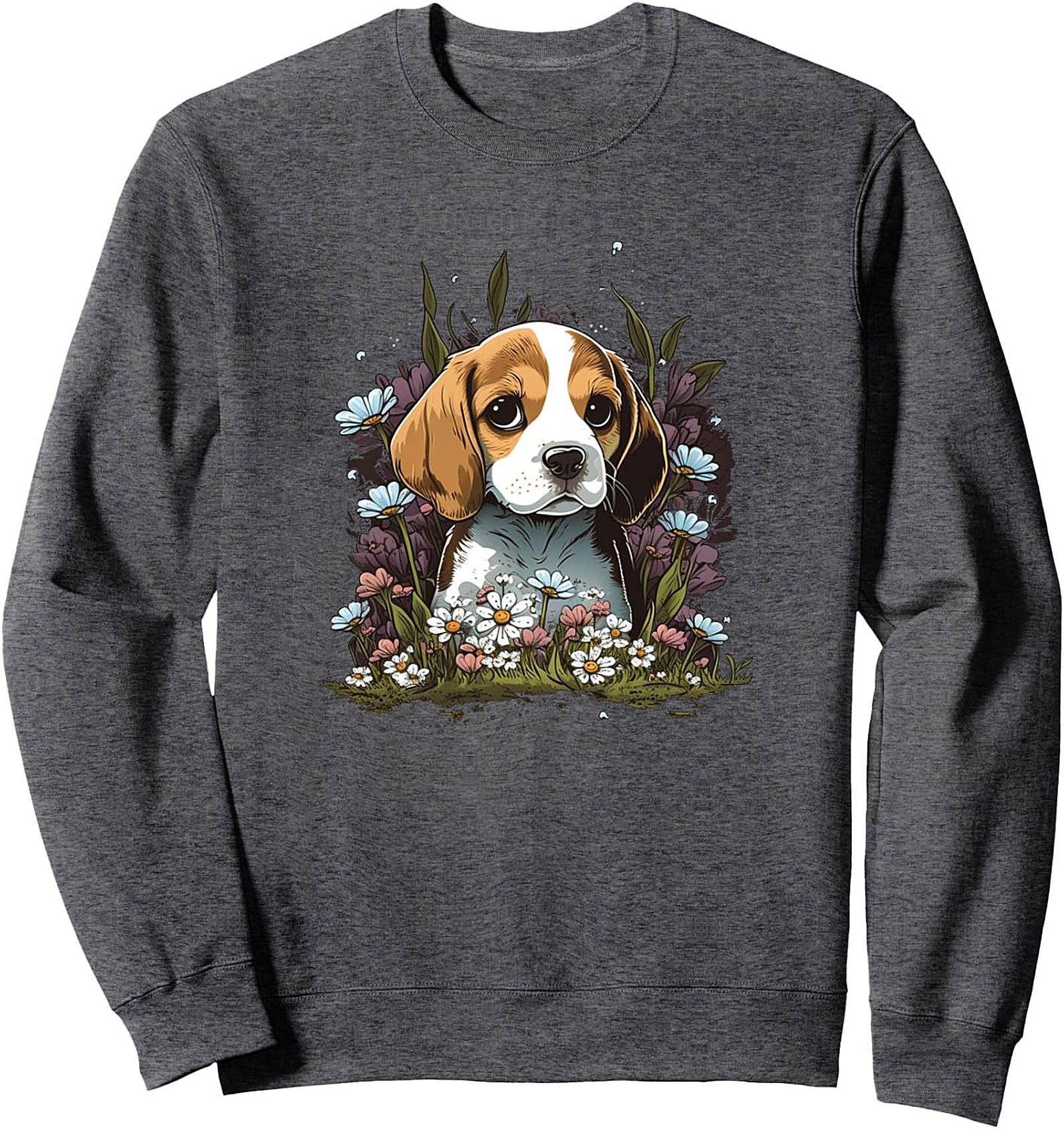 Adorable Beagle Puppy in Flowers Graphic Sweatshirt