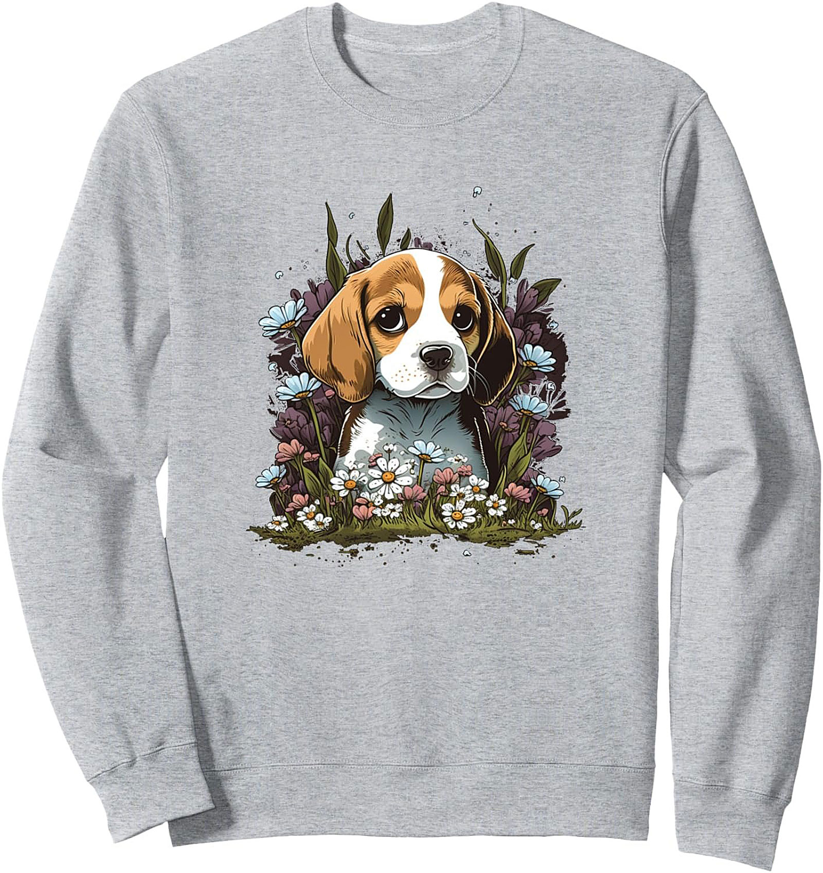 Adorable Beagle Puppy in Flowers Graphic Sweatshirt