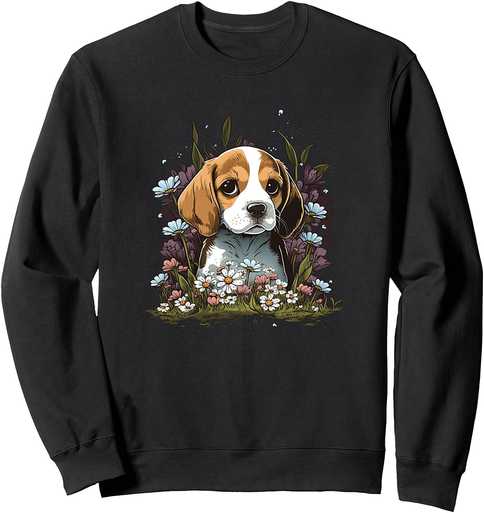 Adorable Beagle Puppy in Flowers Graphic Sweatshirt