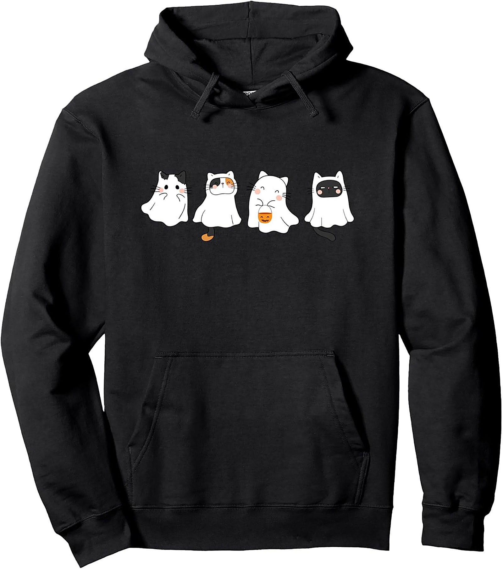 Cute Ghost Cat Pullover Hoodie | Cozy Halloween Wear