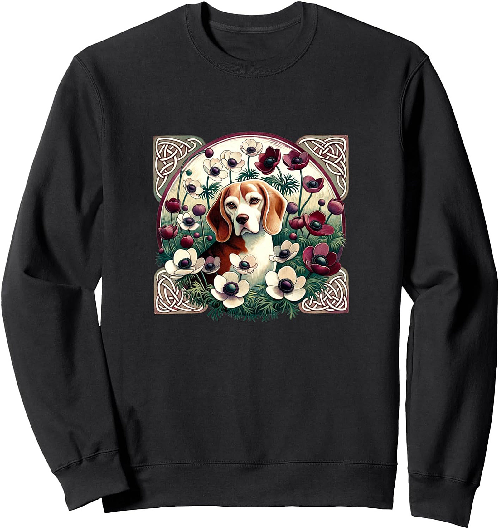 Celtic Beagle Dog Graphic Sweatshirt – Art Nouveau Floral Crewneck