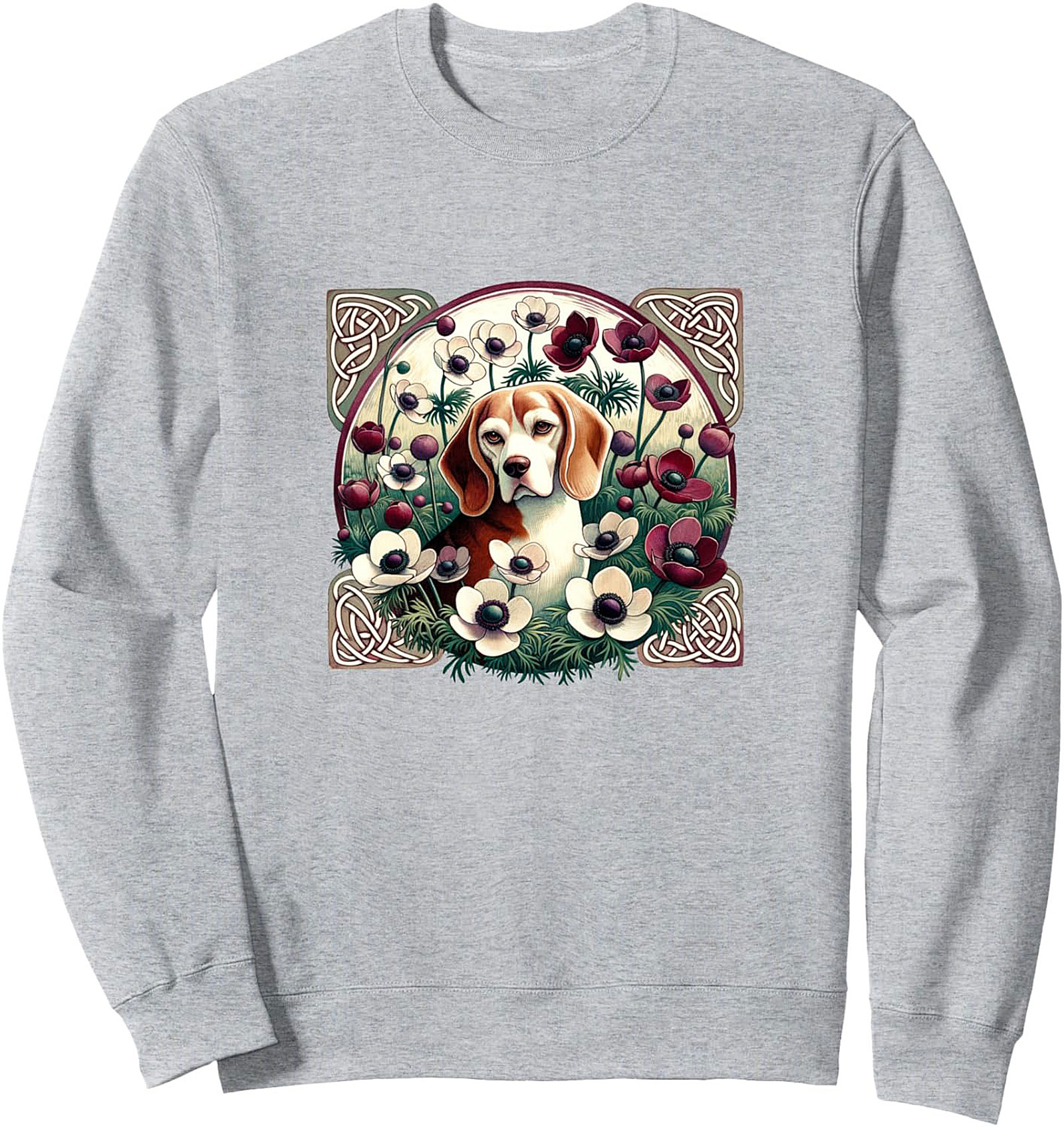 Celtic Beagle Dog Graphic Sweatshirt – Art Nouveau Floral Crewneck