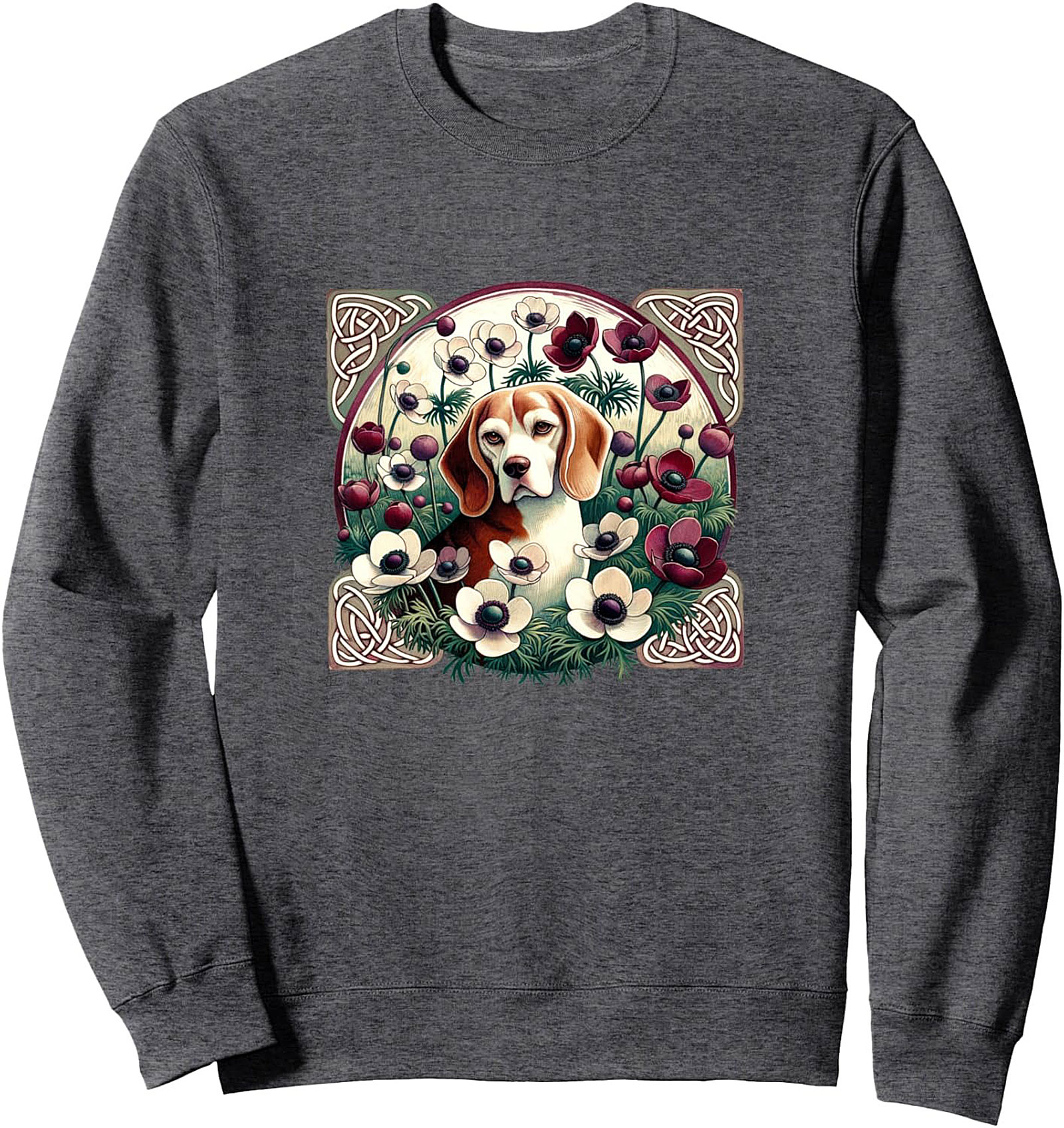 Celtic Beagle Dog Graphic Sweatshirt – Art Nouveau Floral Crewneck