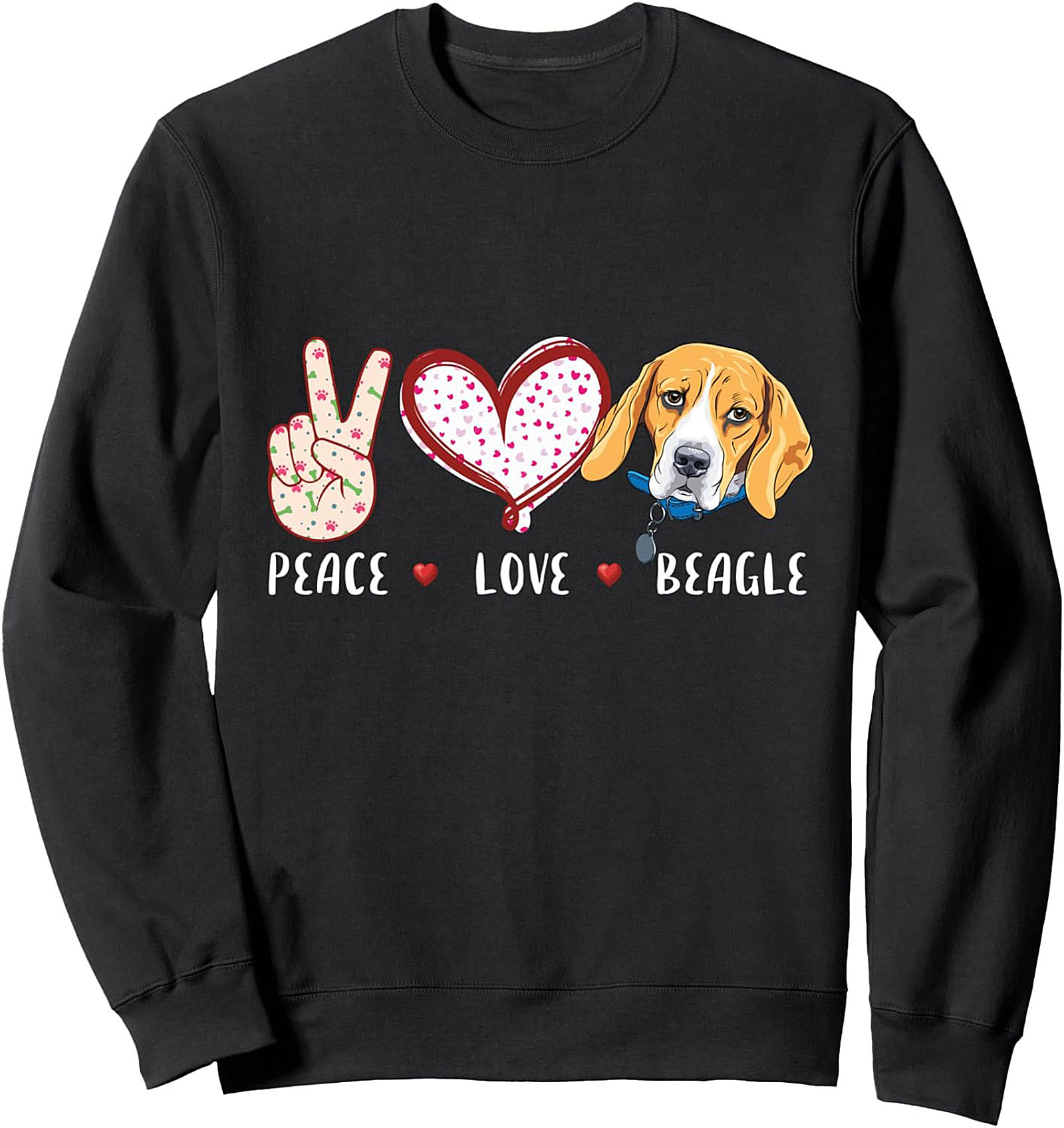 Peace Love Beagle Dog Graphic Crewneck Sweatshirt
