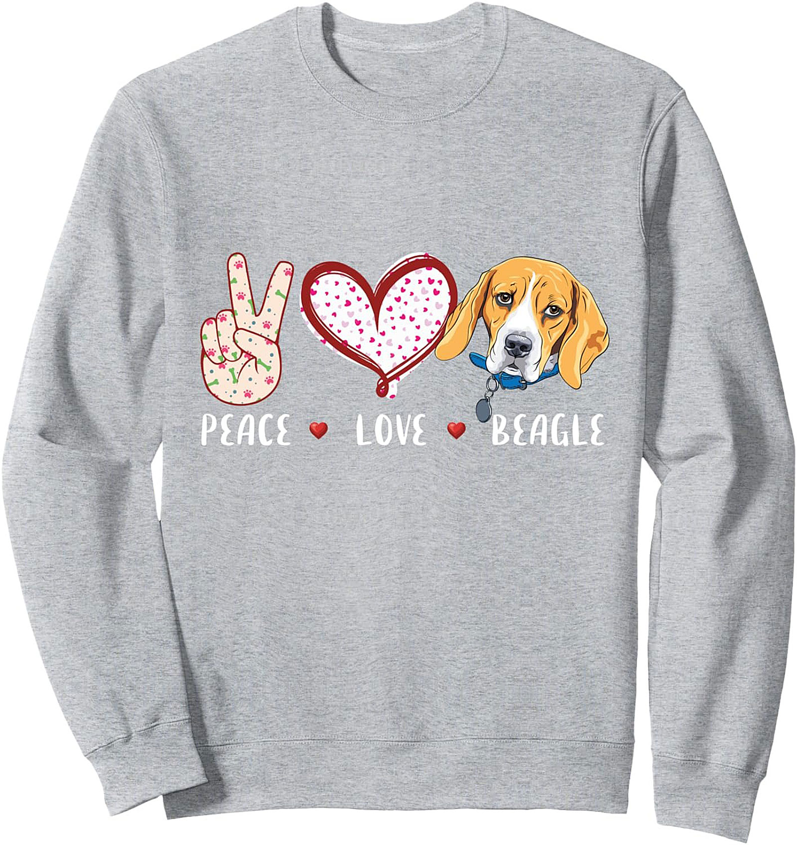 Peace Love Beagle Dog Graphic Crewneck Sweatshirt