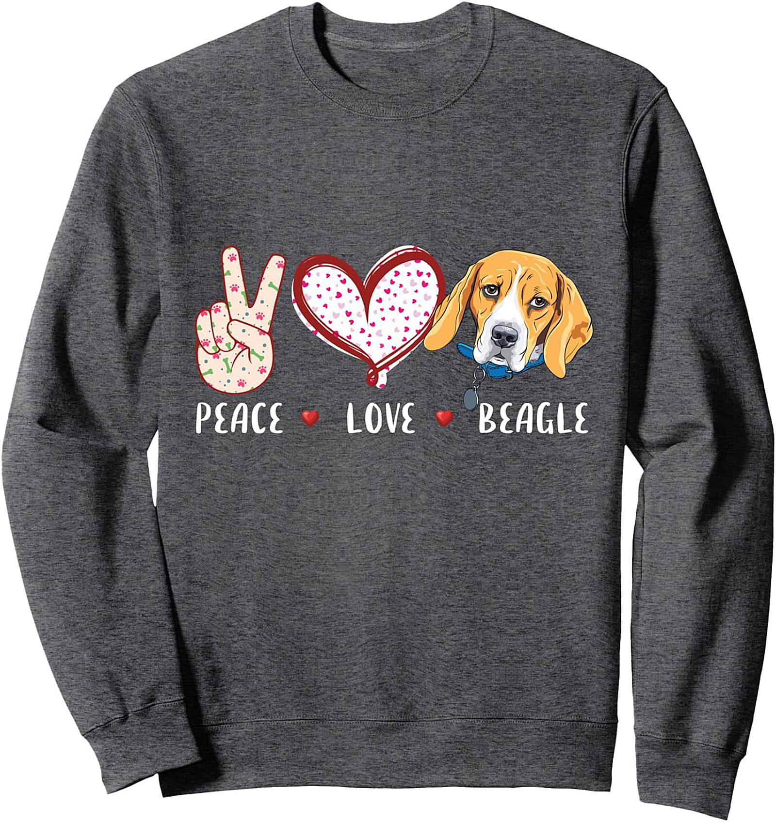 Peace Love Beagle Dog Graphic Crewneck Sweatshirt
