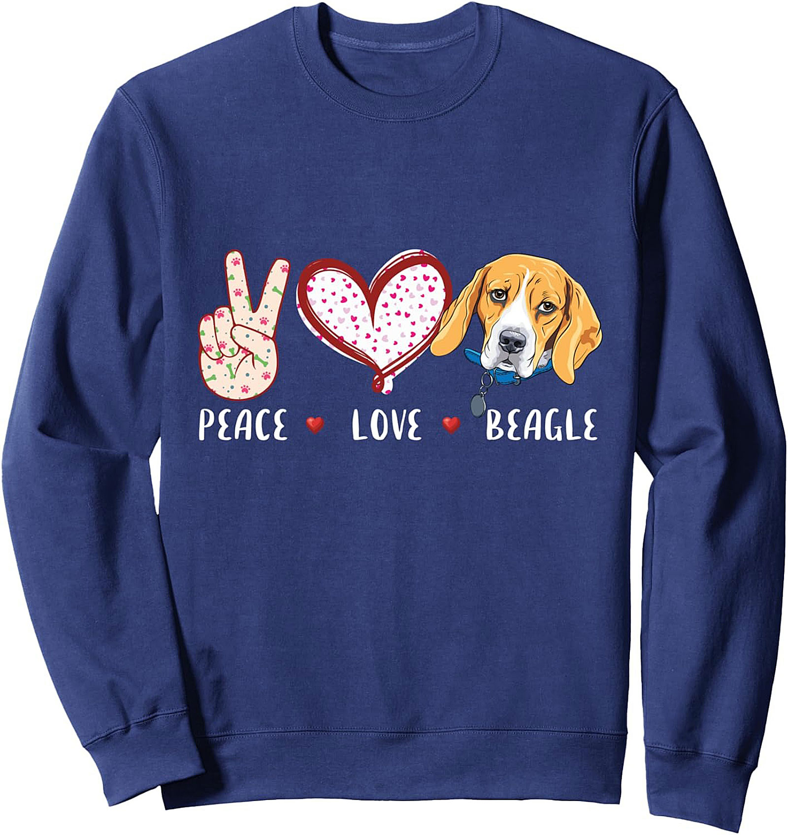 Peace Love Beagle Dog Graphic Crewneck Sweatshirt