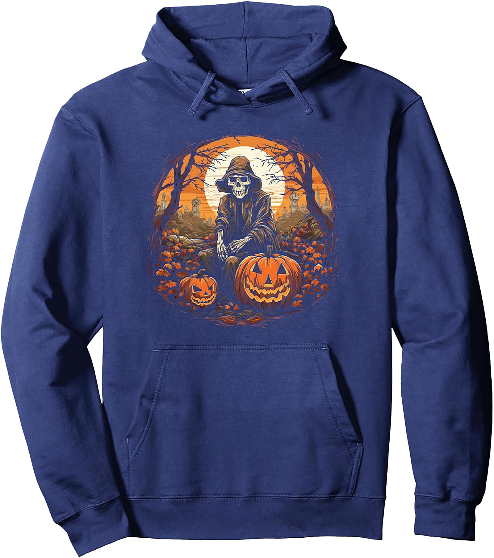 Grim Reaper Pumpkin Patch | Halloween Skeleton Hoodie