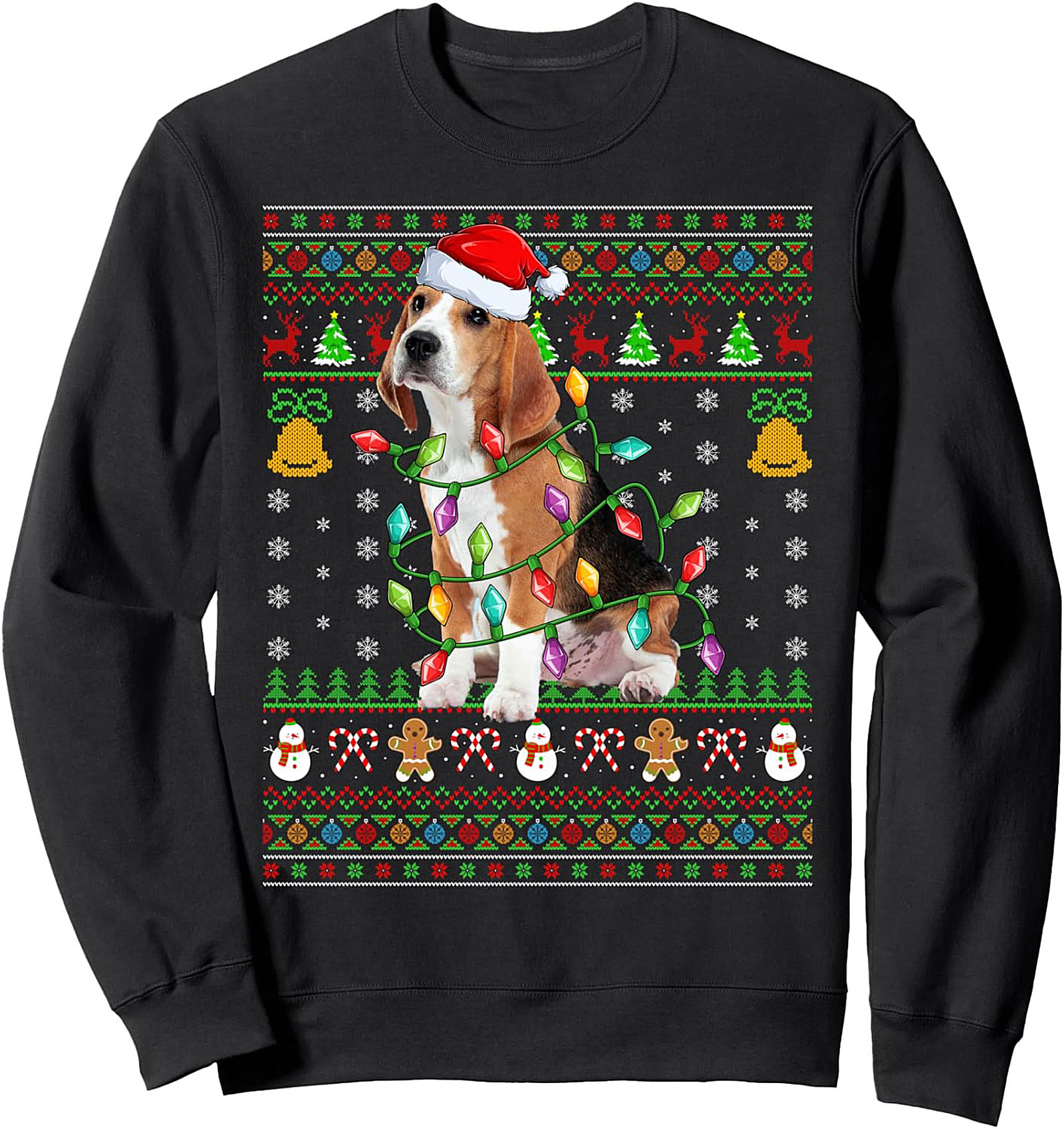 Ugly Christmas Beagle Sweatshirt – Tangled Lights Dog Crewneck Pullover