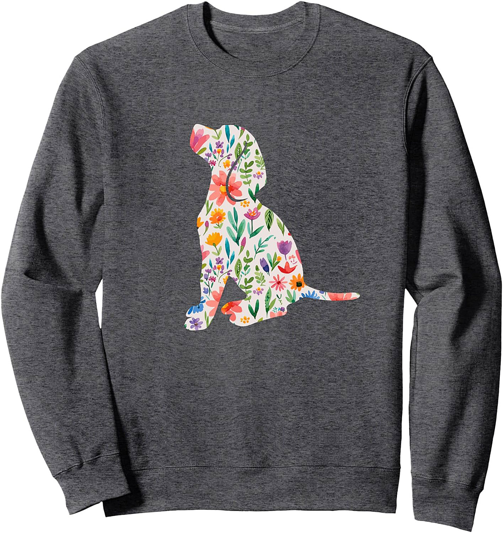 Floral Dog Crewneck Sweatshirt | Watercolor Puppy Silhouette Graphic
