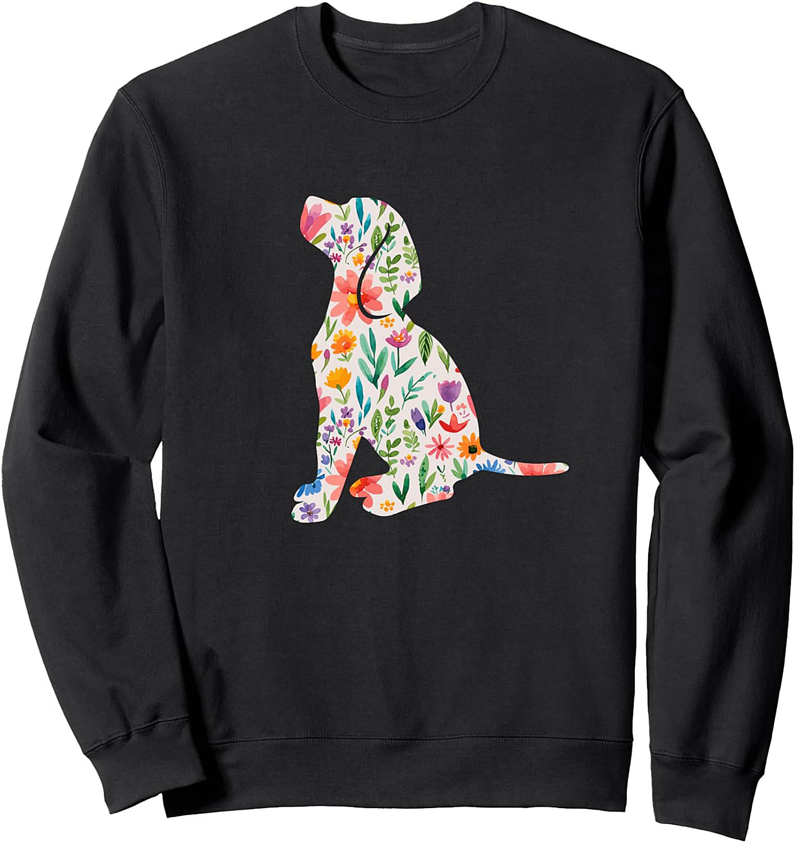 Floral Dog Crewneck Sweatshirt | Watercolor Puppy Silhouette Graphic