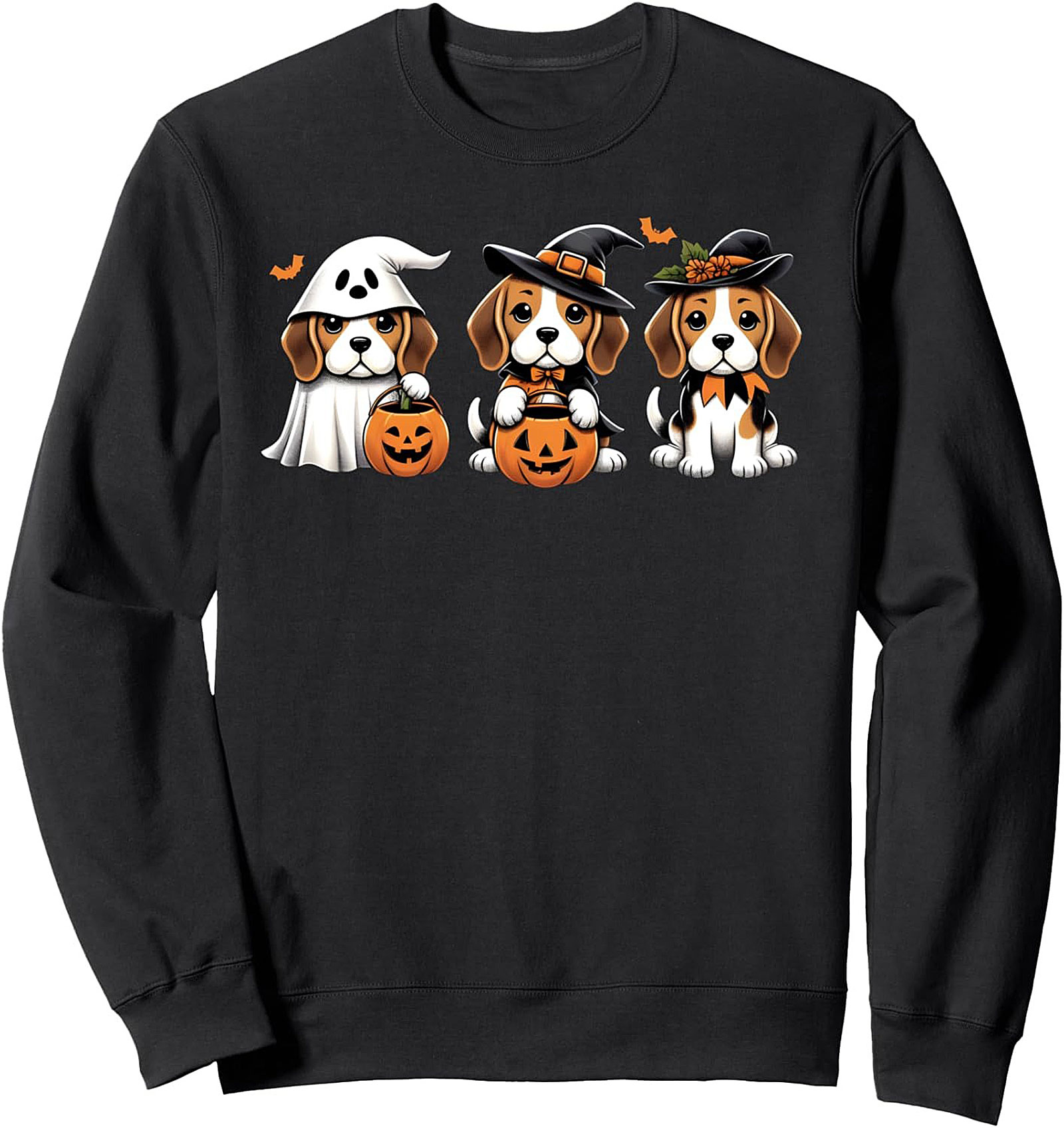The Three Beagle Puppies Halloween Crewneck Sweatshirt | Spooky Cute Graphic Pullover